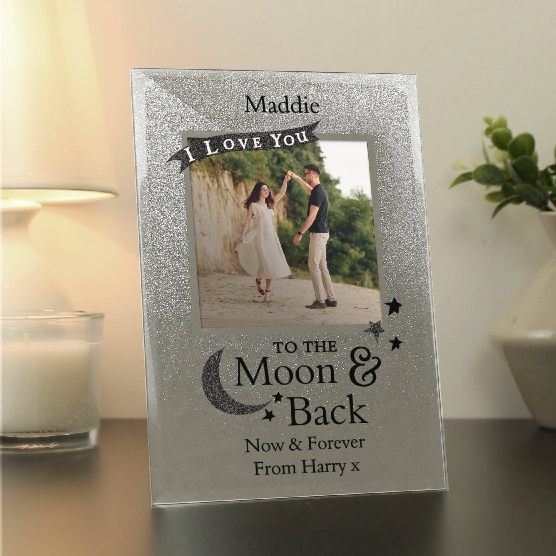 Personalised To the Moon and Back 4x4 Glitter Glass Photo Frame | Inspired Creative Gifts | UK Supplier
