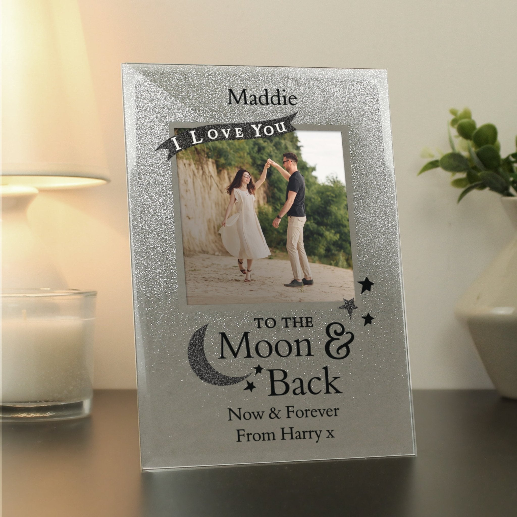 Personalised To the Moon and Back 4x4 Glitter Glass Photo Frame | Inspired Creative Gifts | UK Supplier