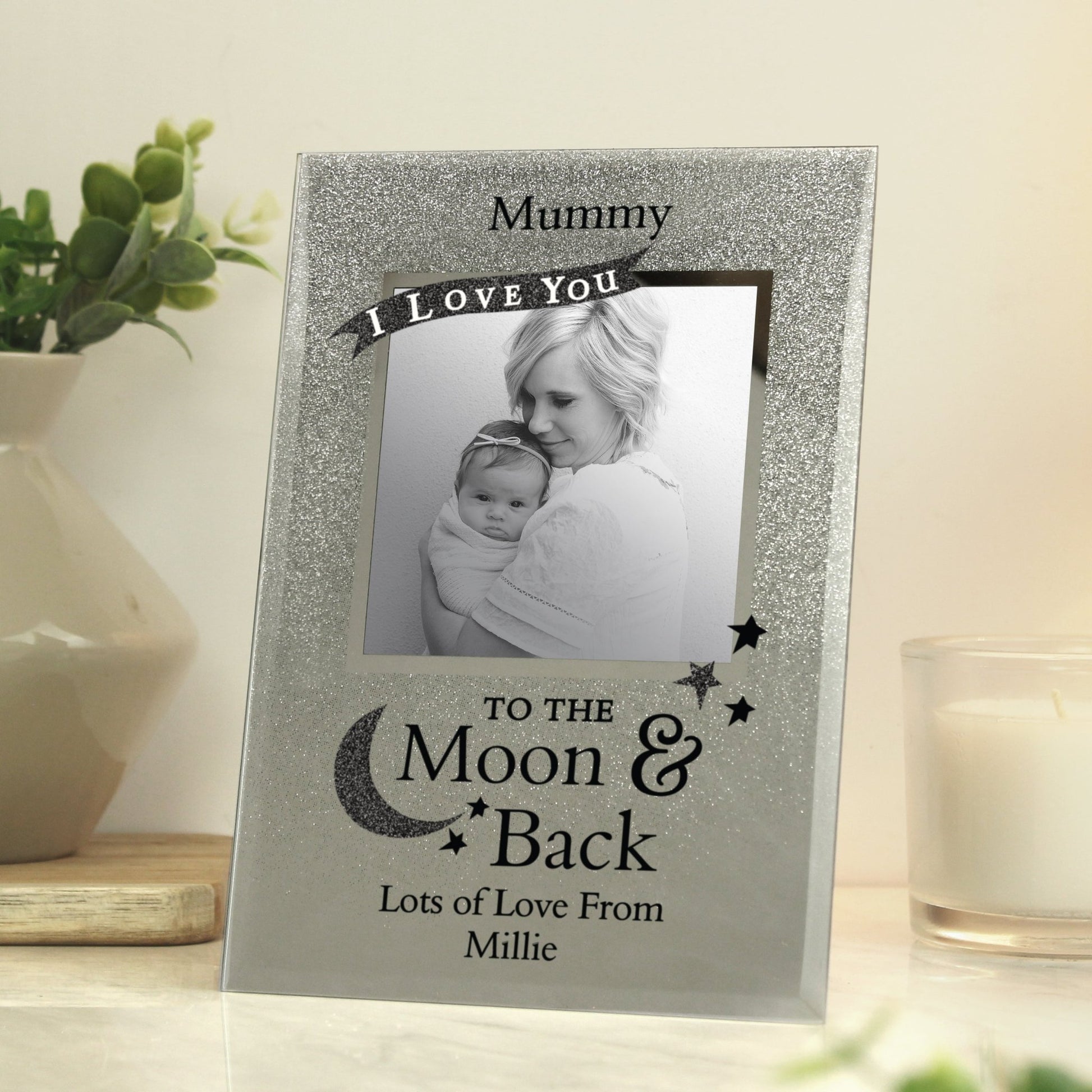 Personalised To the Moon and Back 4x4 Glitter Glass Photo Frame | Inspired Creative Gifts | UK Supplier