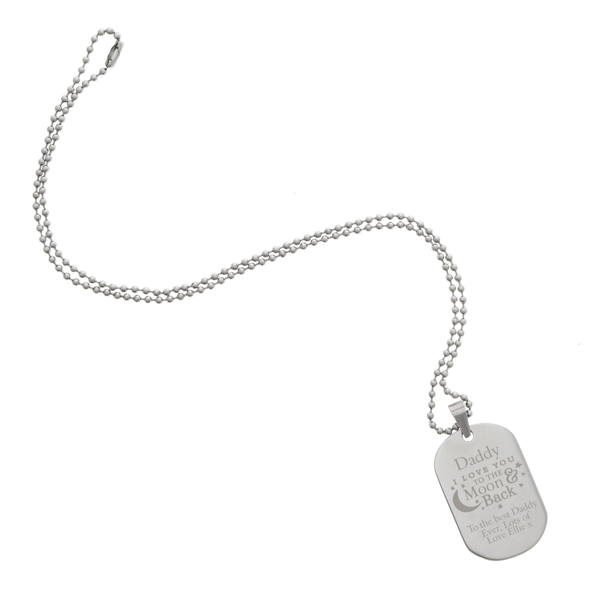 Personalised 'To The Moon & Back...' Stainless Steel Dog Tag Necklace | Inspired Creative Gifts | UK Supplier