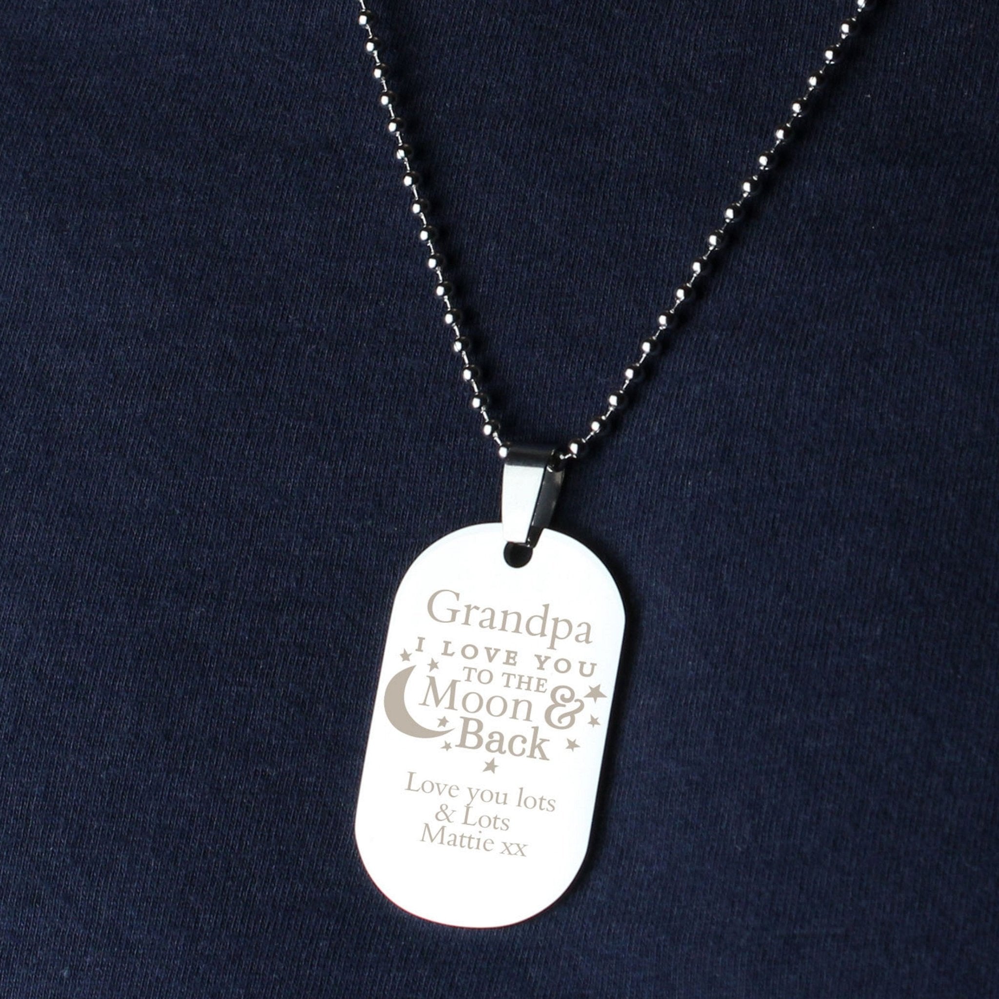 Personalised 'To The Moon & Back...' Stainless Steel Dog Tag Necklace | Inspired Creative Gifts | UK Supplier
