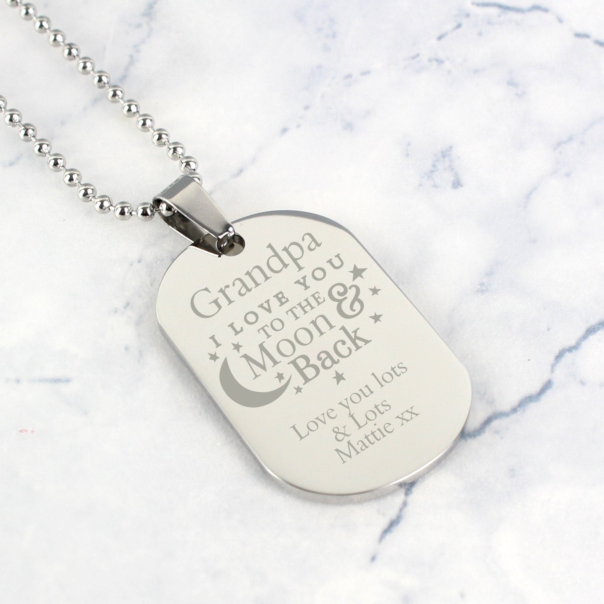 Personalised 'To The Moon & Back...' Stainless Steel Dog Tag Necklace | Inspired Creative Gifts | UK Supplier