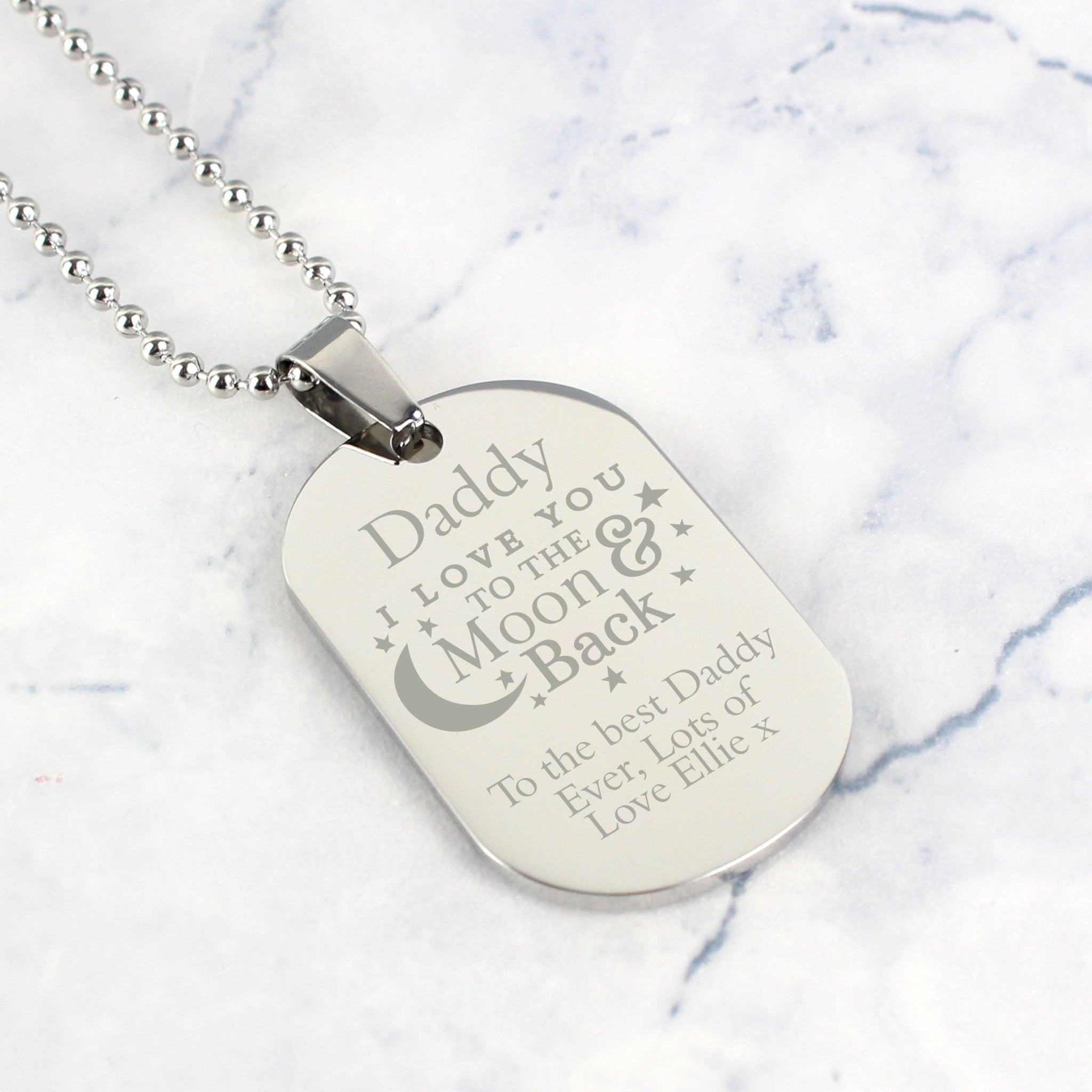 Personalised 'To The Moon & Back...' Stainless Steel Dog Tag Necklace | Inspired Creative Gifts | UK Supplier