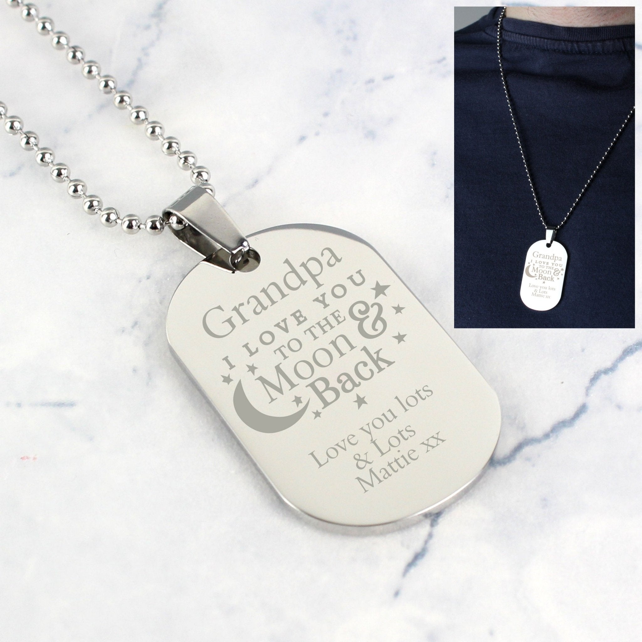 Personalised 'To The Moon & Back...' Stainless Steel Dog Tag Necklace | Inspired Creative Gifts | UK Supplier