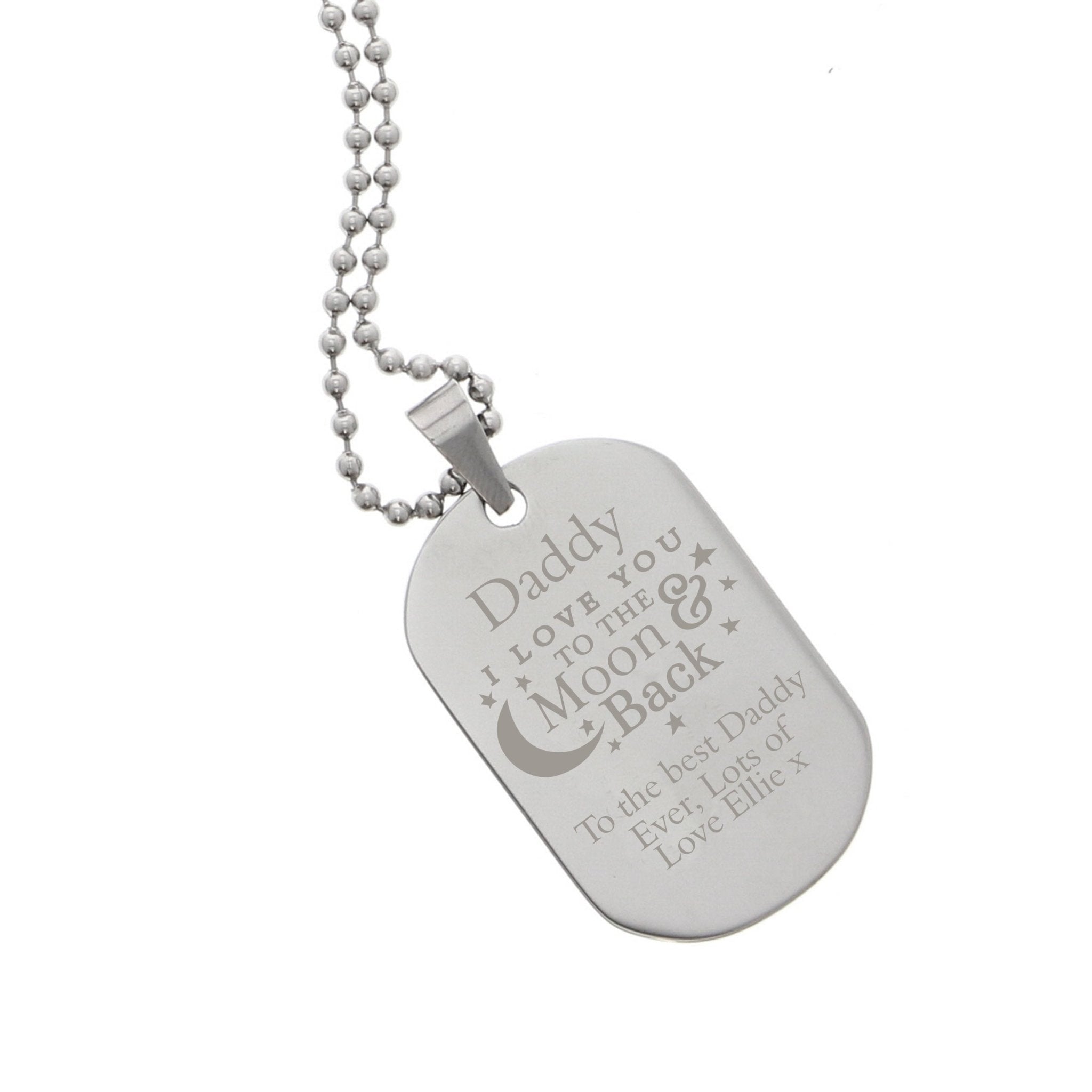 Personalised 'To The Moon & Back...' Stainless Steel Dog Tag Necklace | Inspired Creative Gifts | UK Supplier