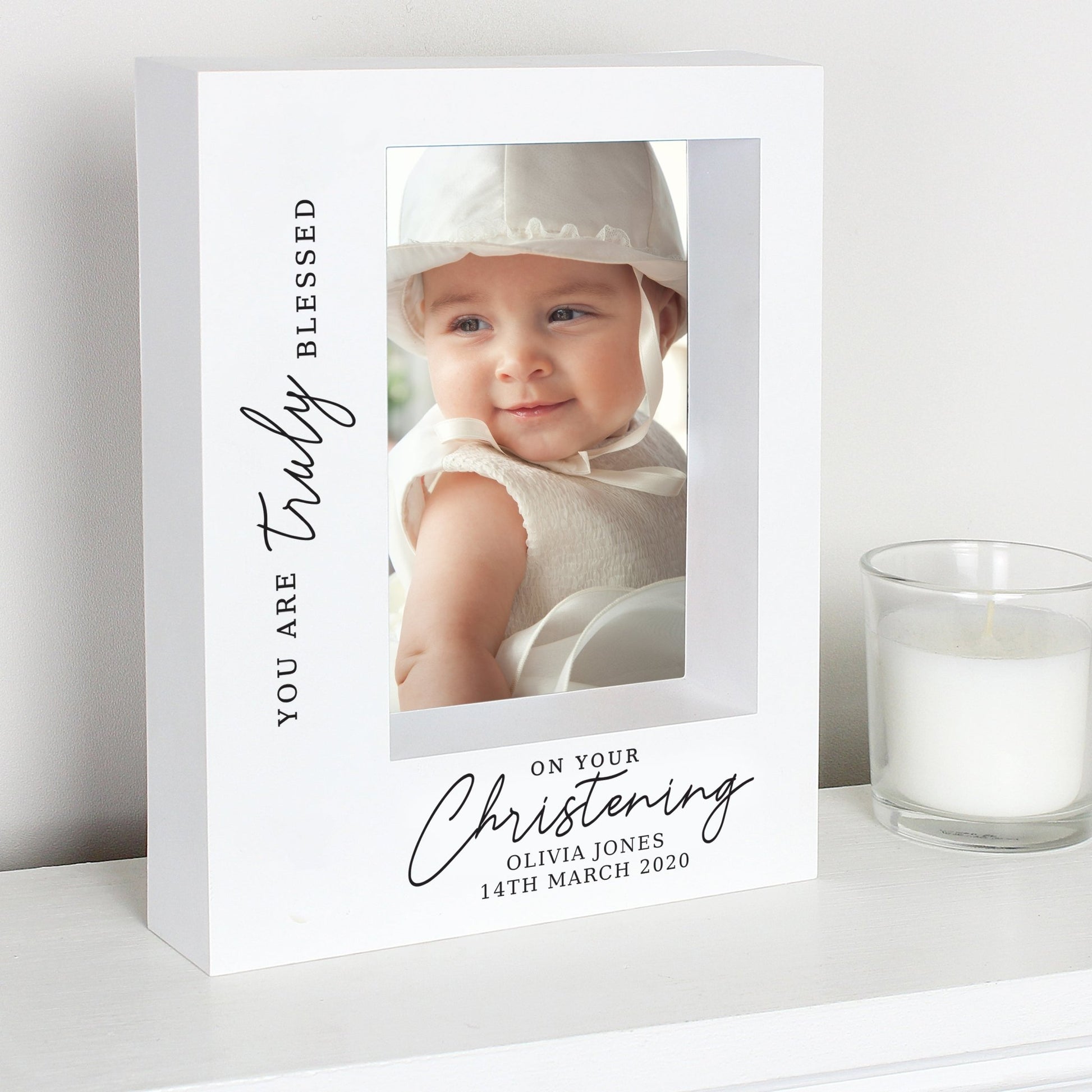 Personalised 'Truly Blessed' Christening 5x7 Box Photo Frame | Inspired Creative Gifts | UK Supplier