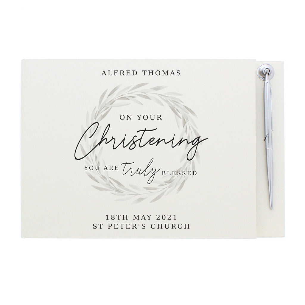 Personalised 'Truly Blessed' Christening Hardback Guest Book & Pen | Inspired Creative Gifts | UK Supplier