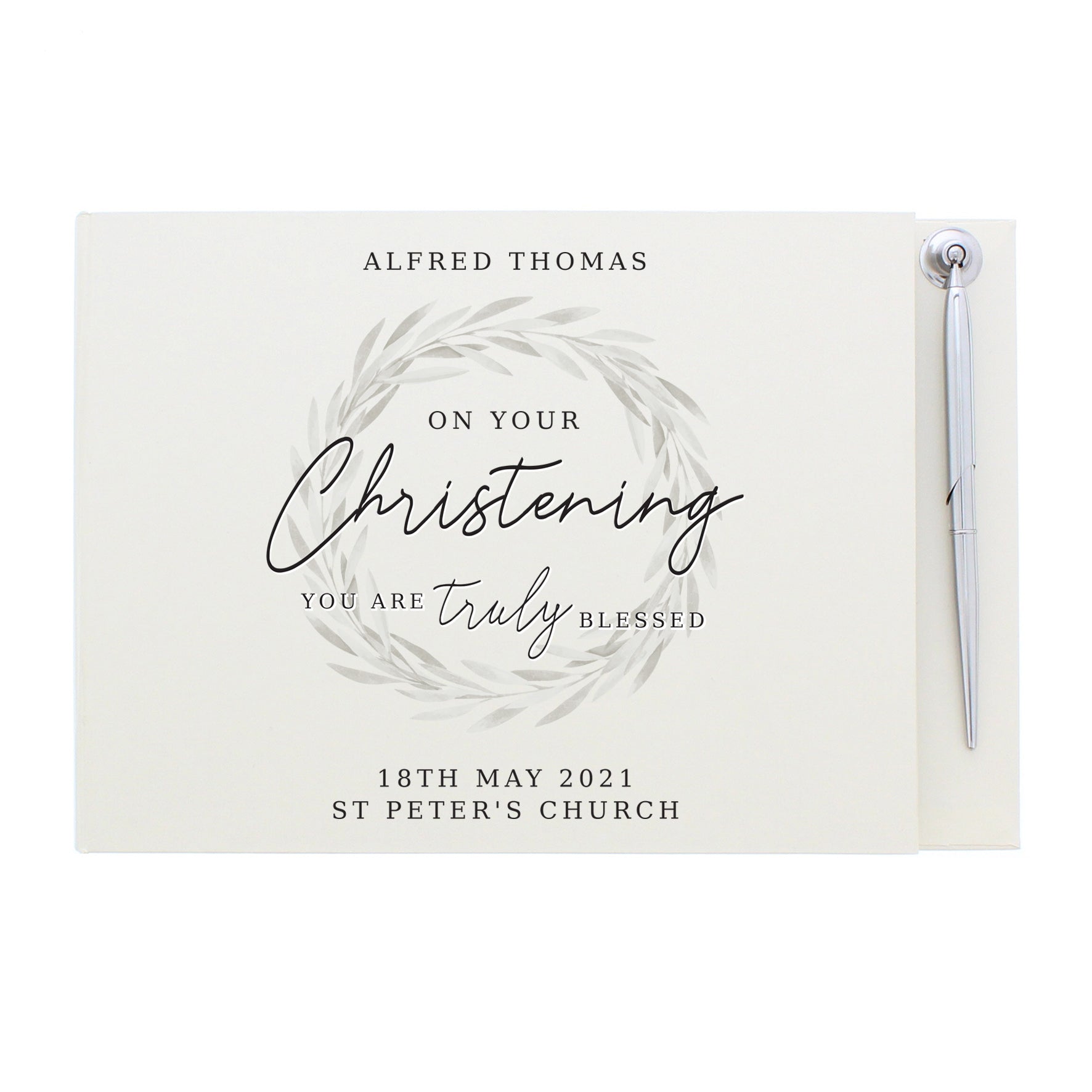 Personalised 'Truly Blessed' Christening Hardback Guest Book & Pen | Inspired Creative Gifts | UK Supplier