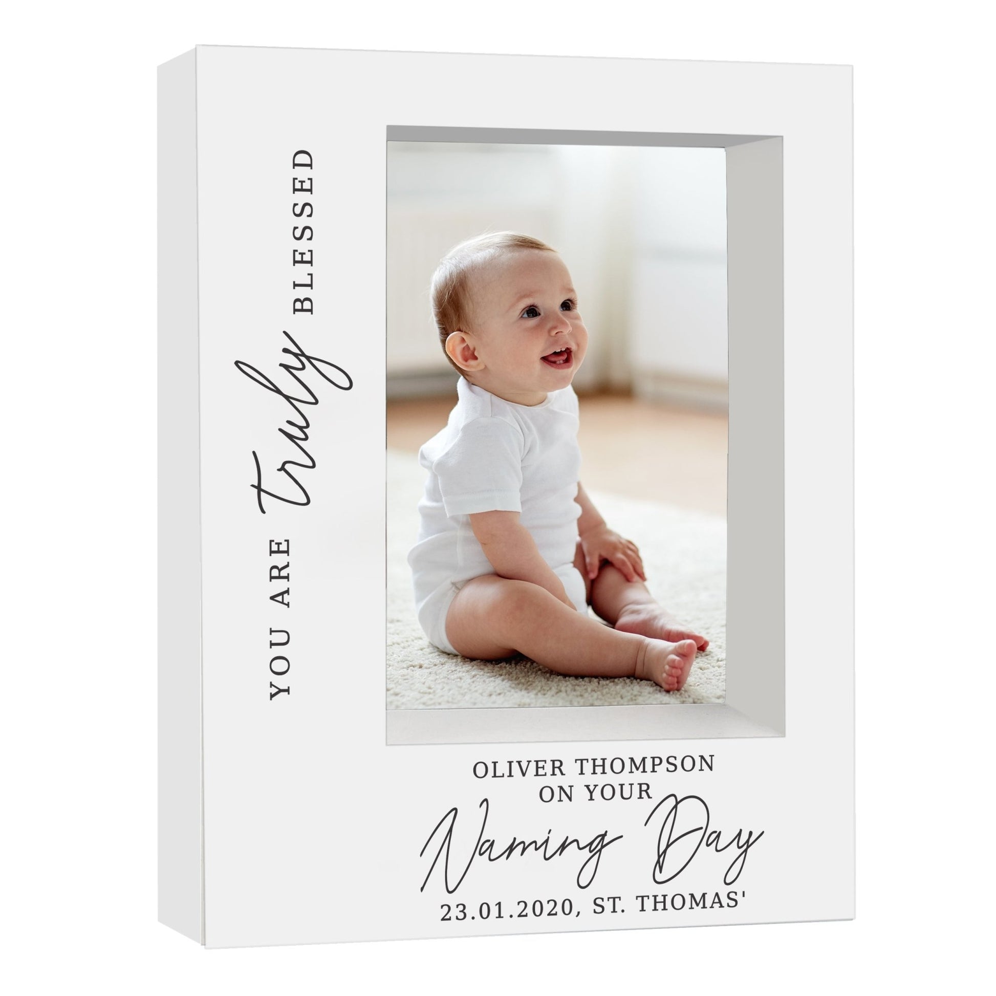 Personalised 'Truly Blessed' Naming Day 5x7 Box Photo Frame | Inspired Creative Gifts | UK Supplier