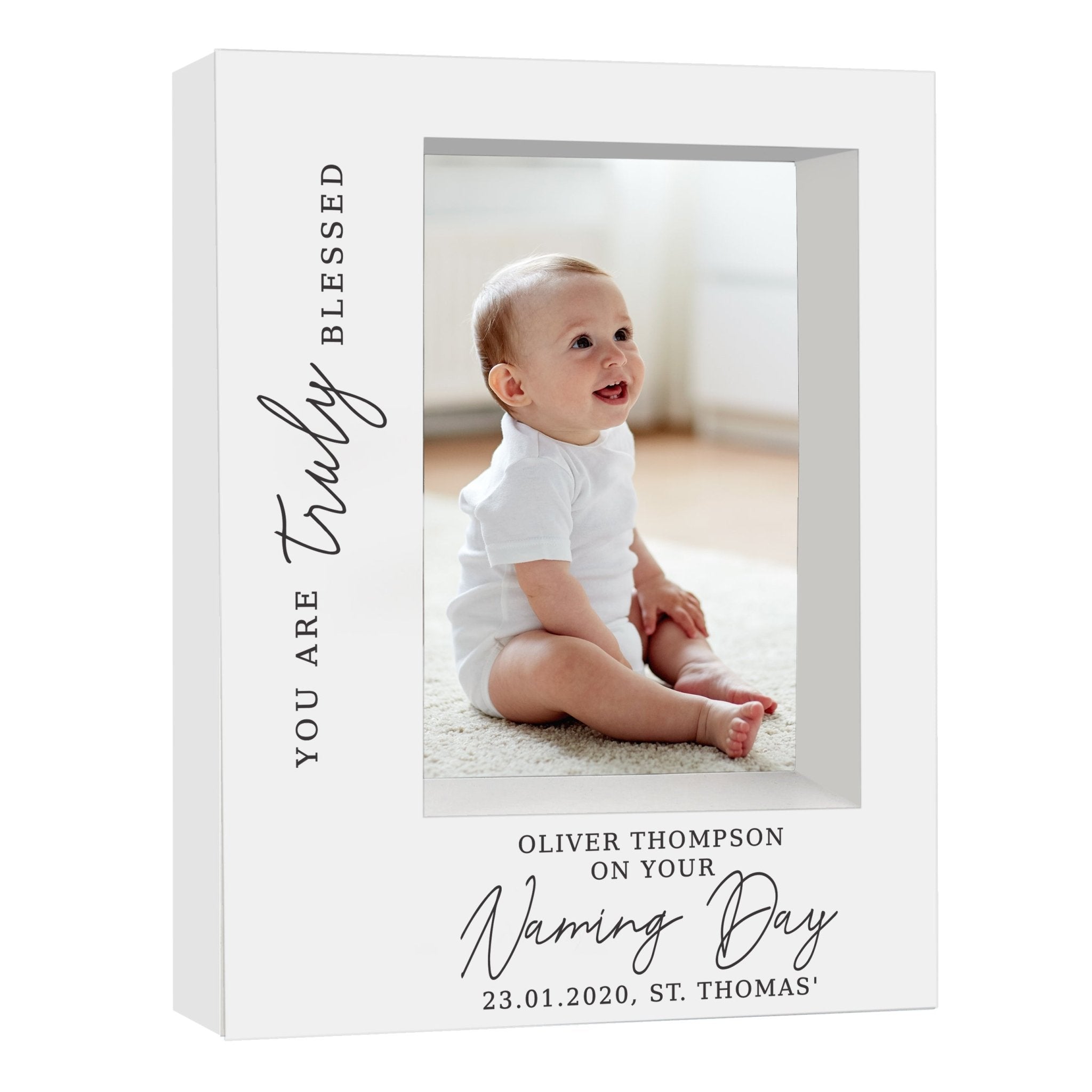 Personalised 'Truly Blessed' Naming Day 5x7 Box Photo Frame | Inspired Creative Gifts | UK Supplier