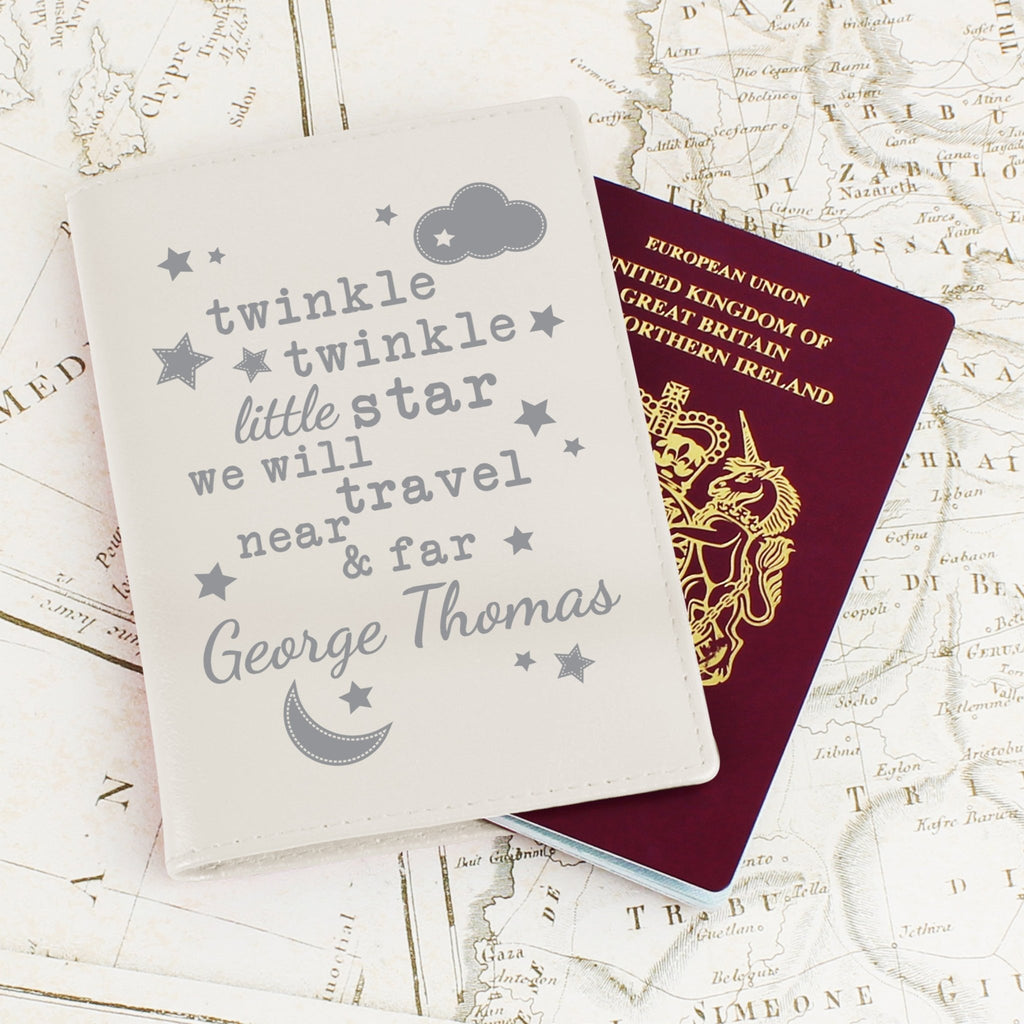 Personalised Twinkle Twinkle Cream Passport Holder | Inspired Creative Gifts | UK Supplier