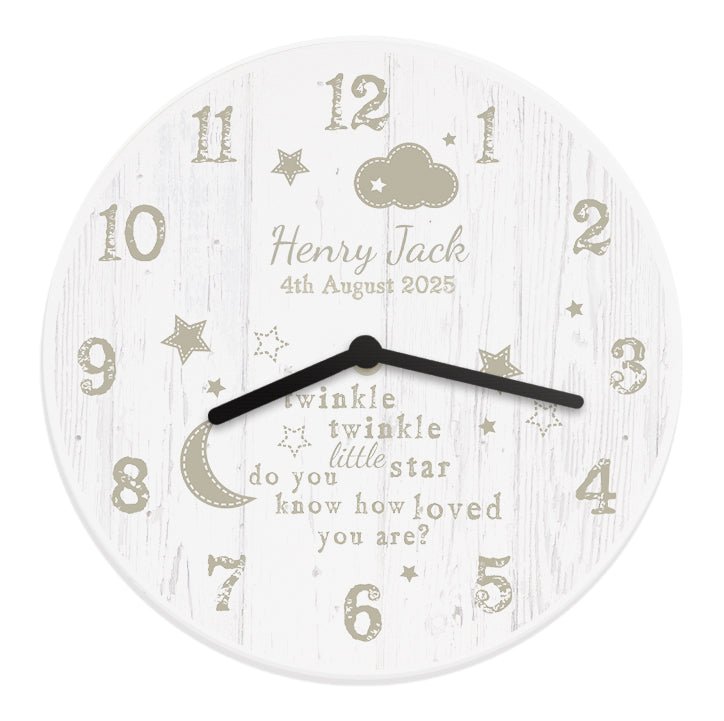 Personalised Twinkle Twinkle Shabby Chic Large Wooden Clock | Inspired Creative Gifts | UK Supplier