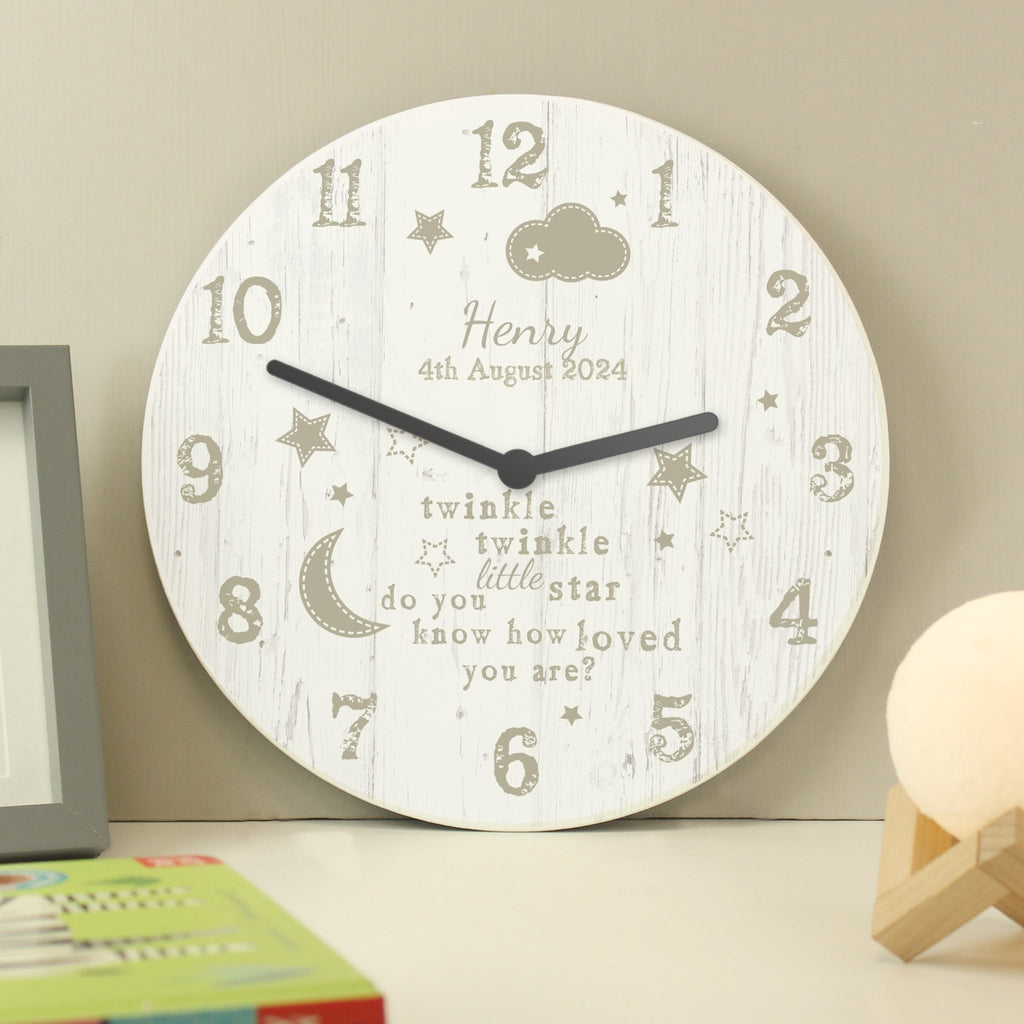 Personalised Twinkle Twinkle Shabby Chic Large Wooden Clock | Inspired Creative Gifts | UK Supplier