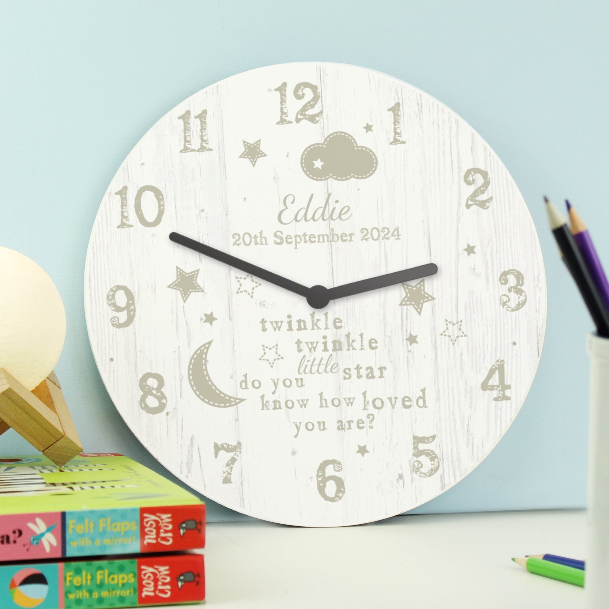 Personalised Twinkle Twinkle Shabby Chic Large Wooden Clock | Inspired Creative Gifts | UK Supplier