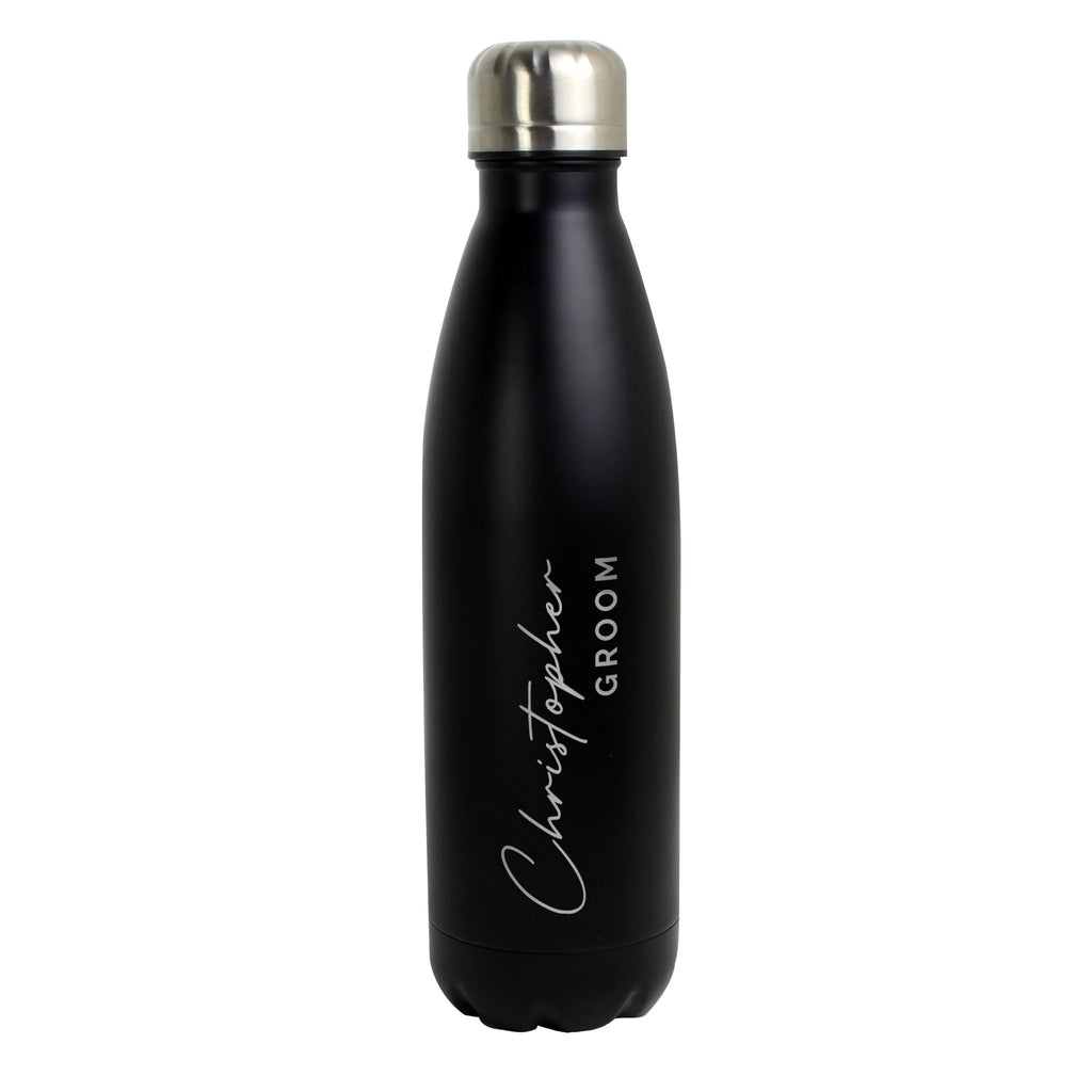 Personalised Two Lines Black Metal Insulated Drinks Bottle | Inspired Creative Gifts