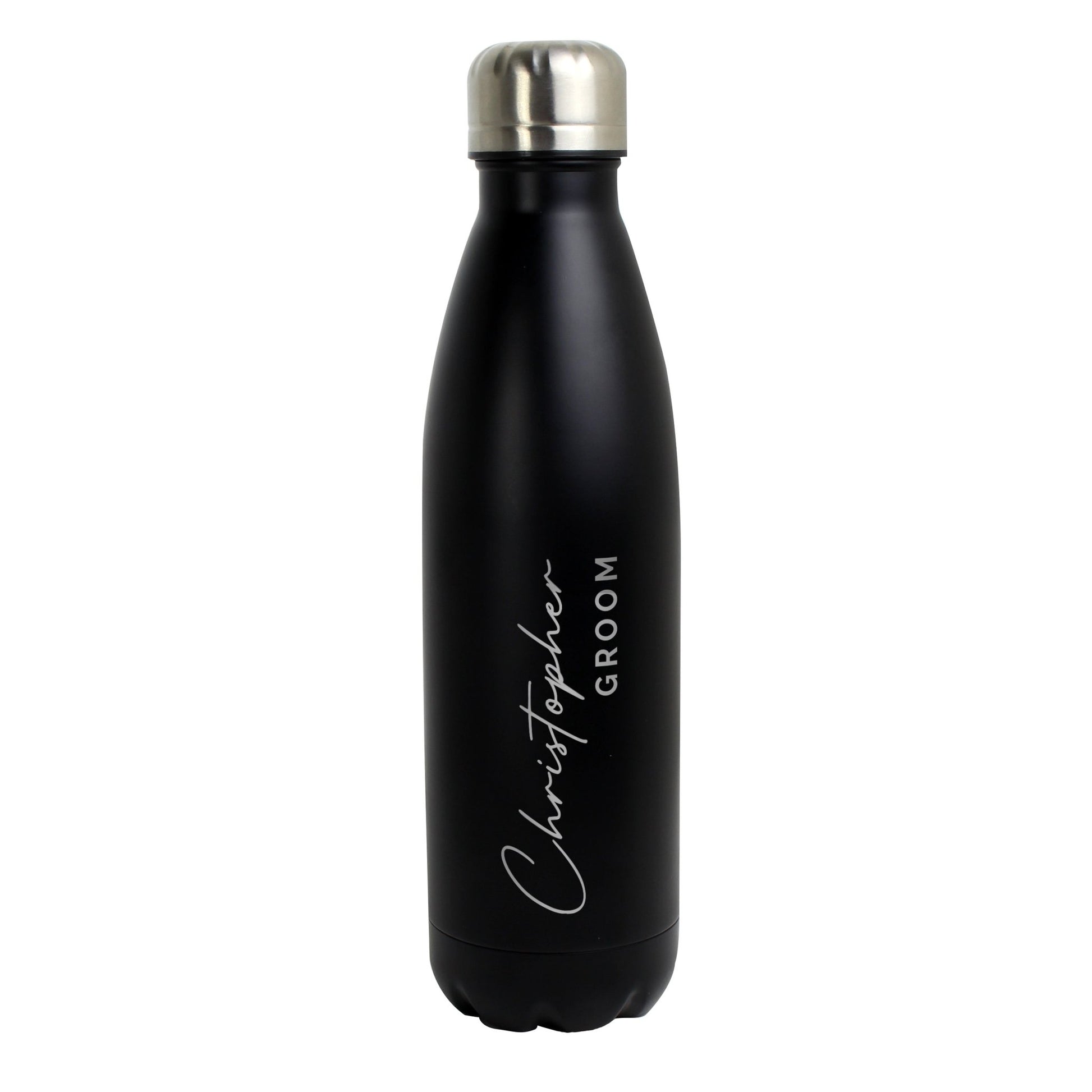 Personalised Two Lines Black Metal Insulated Drinks Bottle | Inspired Creative Gifts