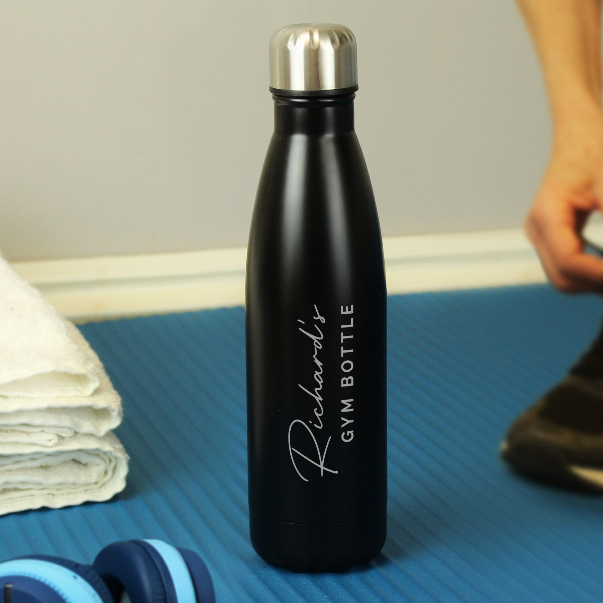 Personalised Two Lines Black Metal Insulated Drinks Bottle | Inspired Creative Gifts
