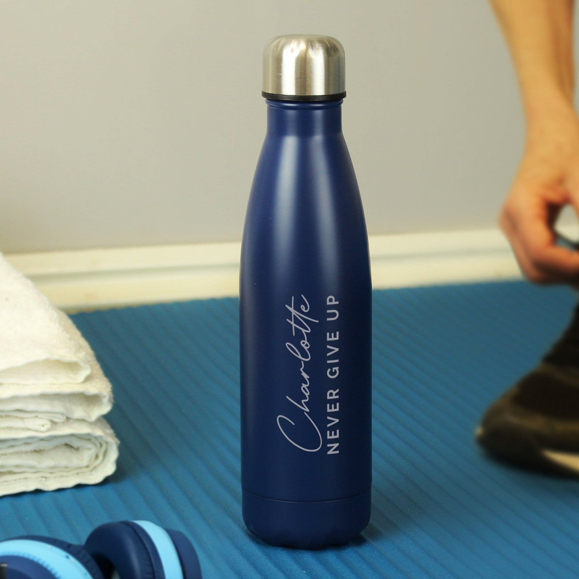 Personalised Two Lines Navy Metal Insulated Drinks Bottle | Inspired Creative Gifts