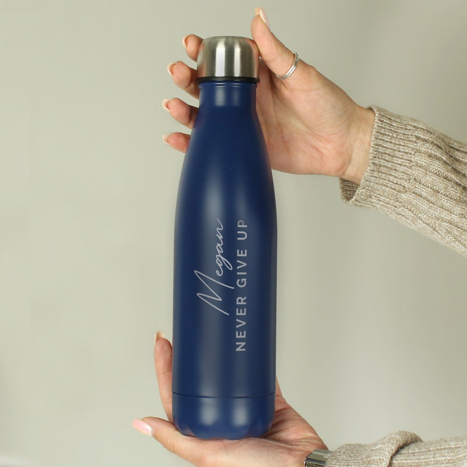 Personalised Two Lines Navy Metal Insulated Drinks Bottle | Inspired Creative Gifts