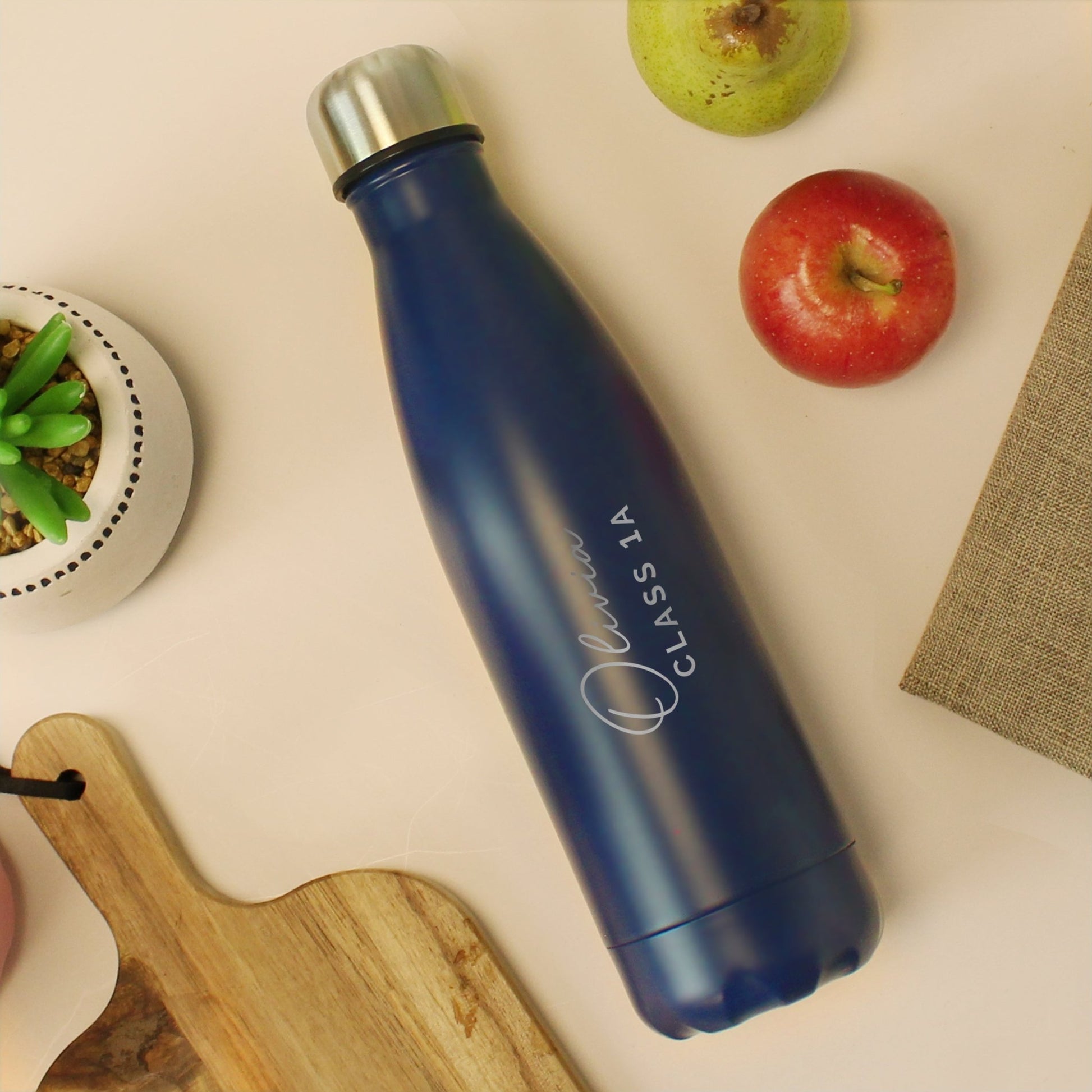 Personalised Two Lines Navy Metal Insulated Drinks Bottle | Inspired Creative Gifts