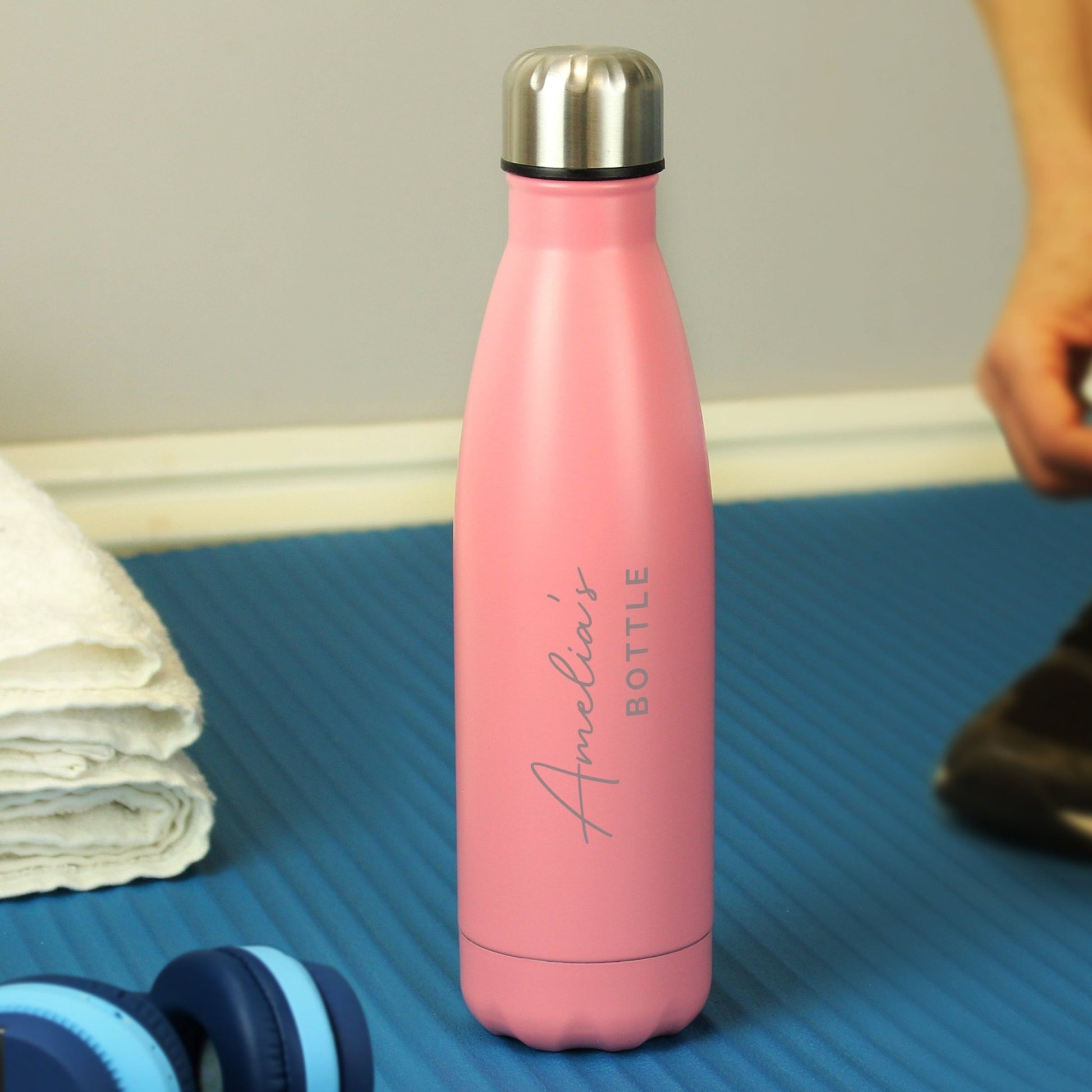 Personalised Two Lines Pink Metal Insulated Drinks Bottle | Inspired Creative Gifts