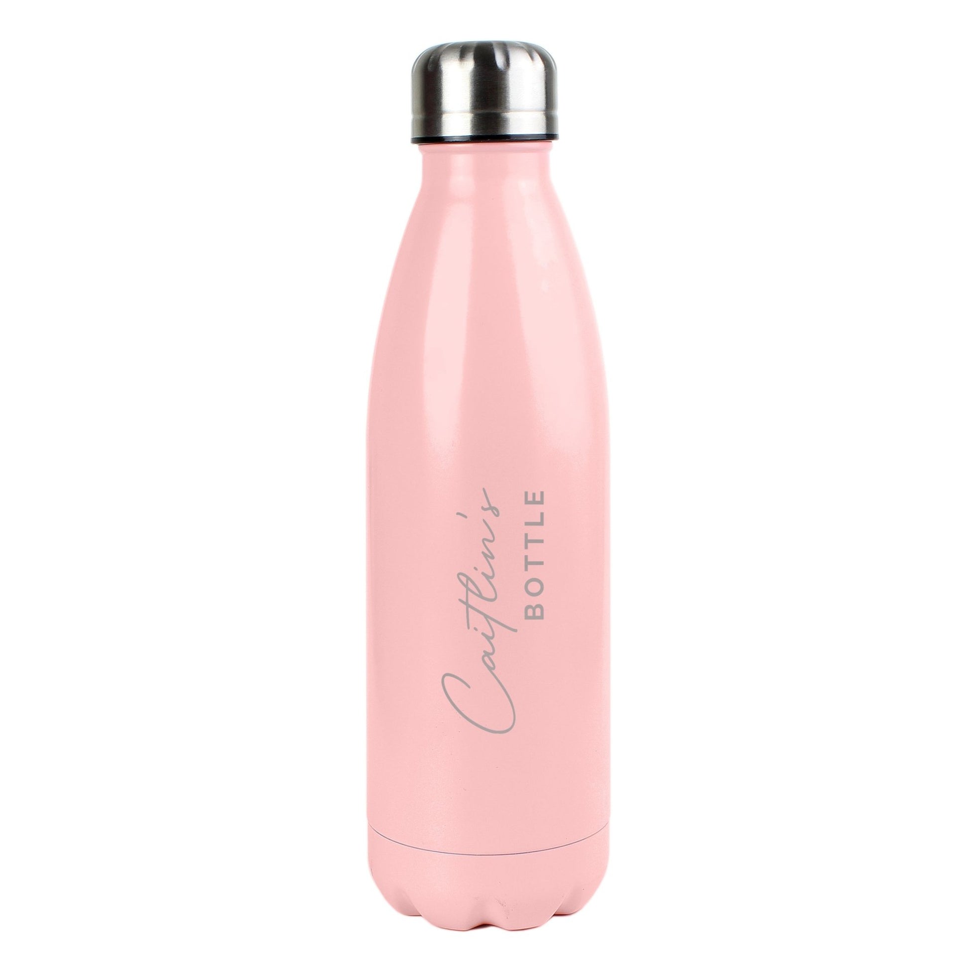 Personalised Two Lines Pink Metal Insulated Drinks Bottle | Inspired Creative Gifts