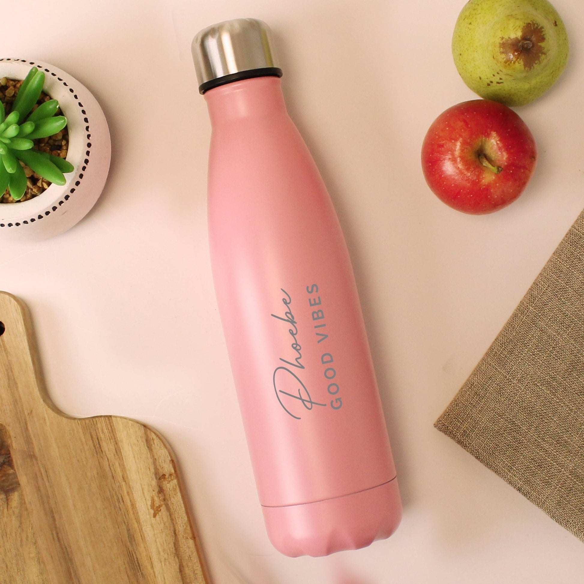 Personalised Two Lines Pink Metal Insulated Drinks Bottle | Inspired Creative Gifts