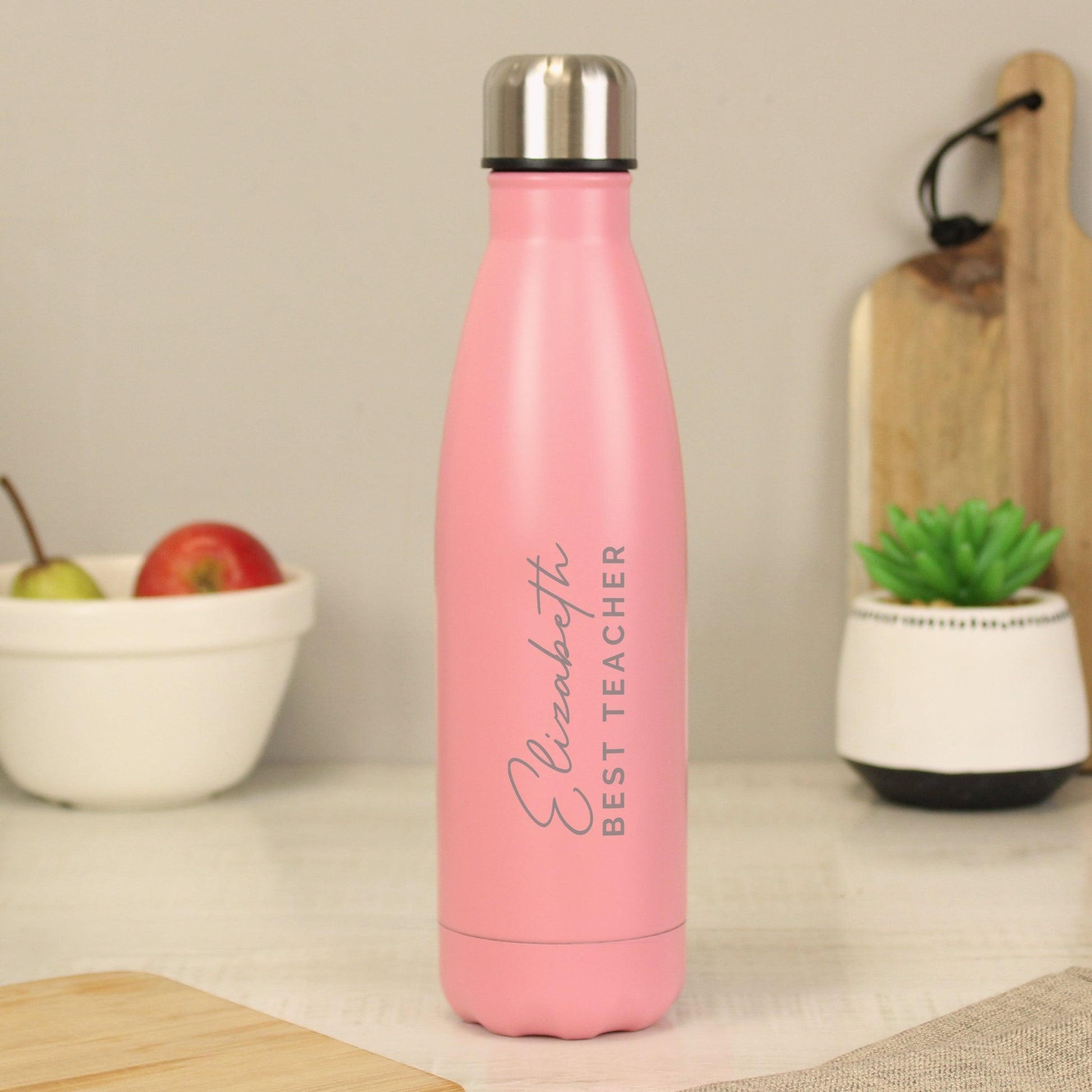 Personalised Two Lines Pink Metal Insulated Drinks Bottle | Inspired Creative Gifts