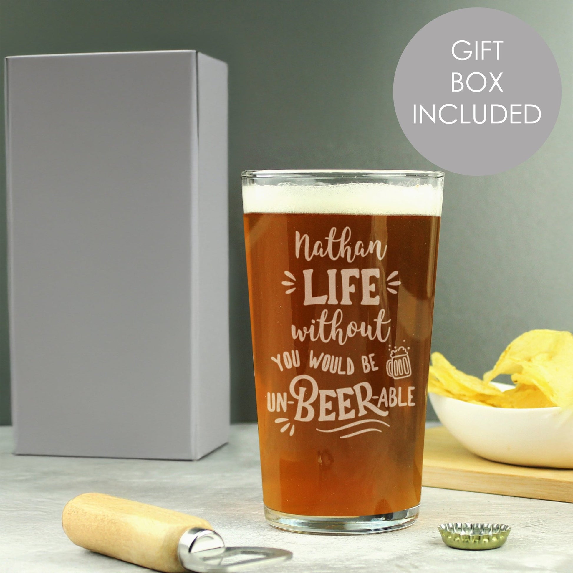 Personalised Un - beer - able Pint Glass | Inspired Creative Gifts | UK Supplier