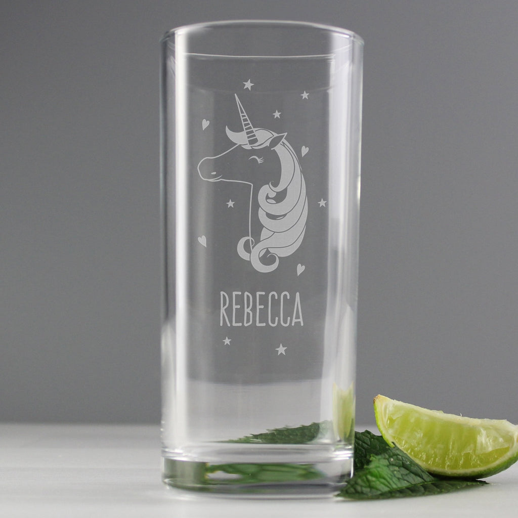 Personalised Unicorn Engraved Hi Ball Glass | Inspired Creative Gifts | UK Supplier