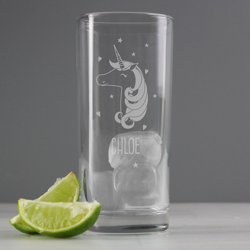 Personalised Unicorn Engraved Hi Ball Glass | Inspired Creative Gifts | UK Supplier