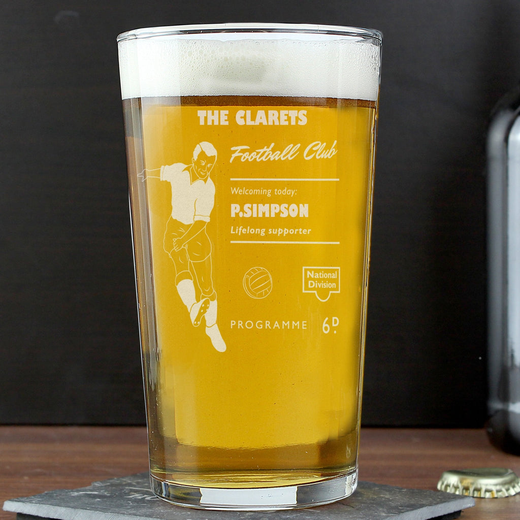 Personalised Vintage Football Supporter's Pint Glass | Inspired Creative Gifts | UK Supplier