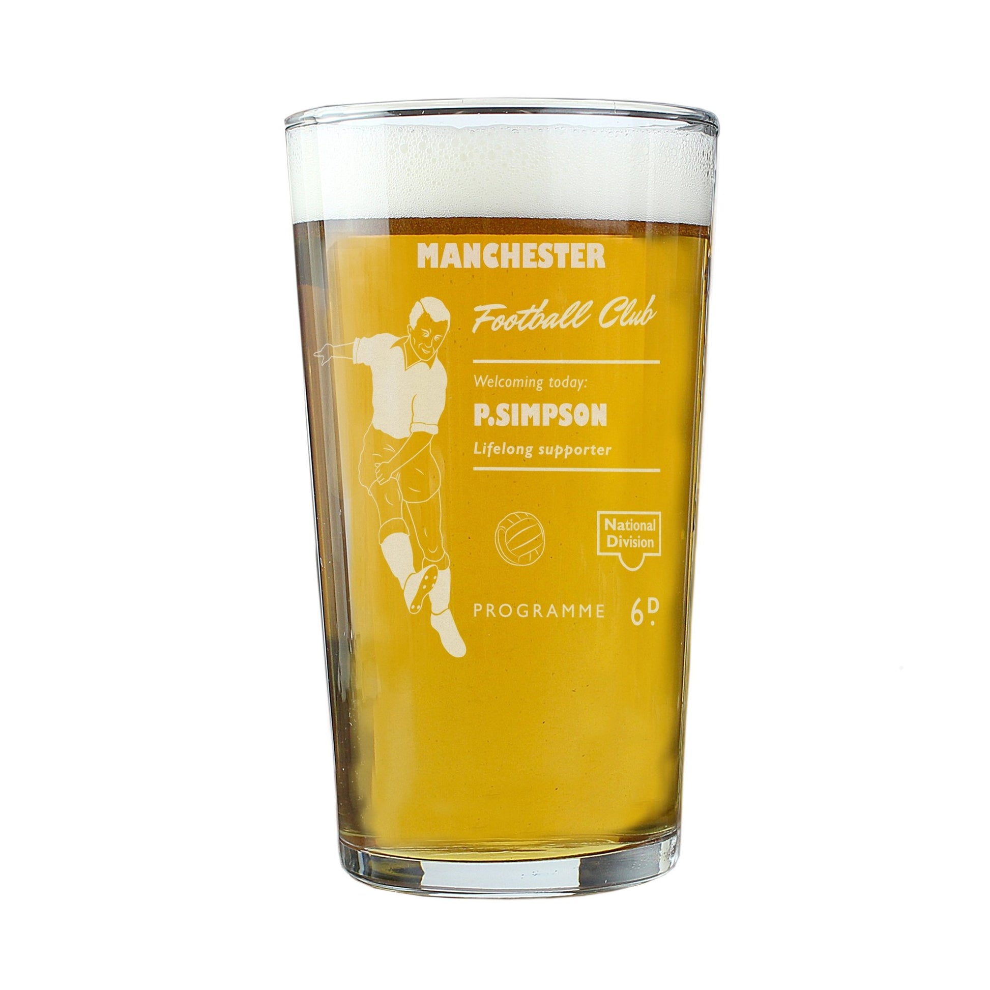 Personalised Vintage Football Supporter's Pint Glass | Inspired Creative Gifts | UK Supplier