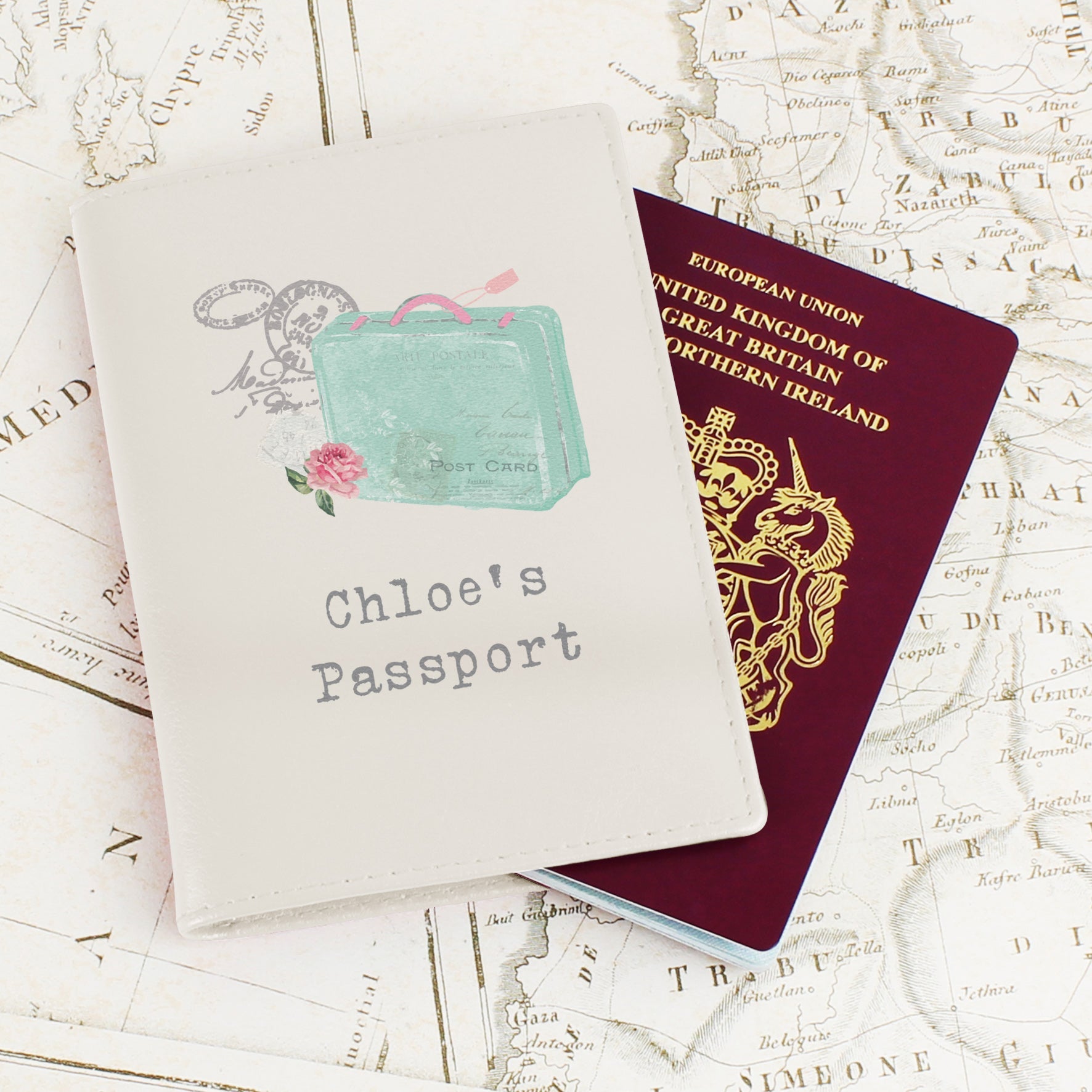 Personalised Vintage Pastel Travel Cream Passport Holder | Inspired Creative Gifts | UK Supplier