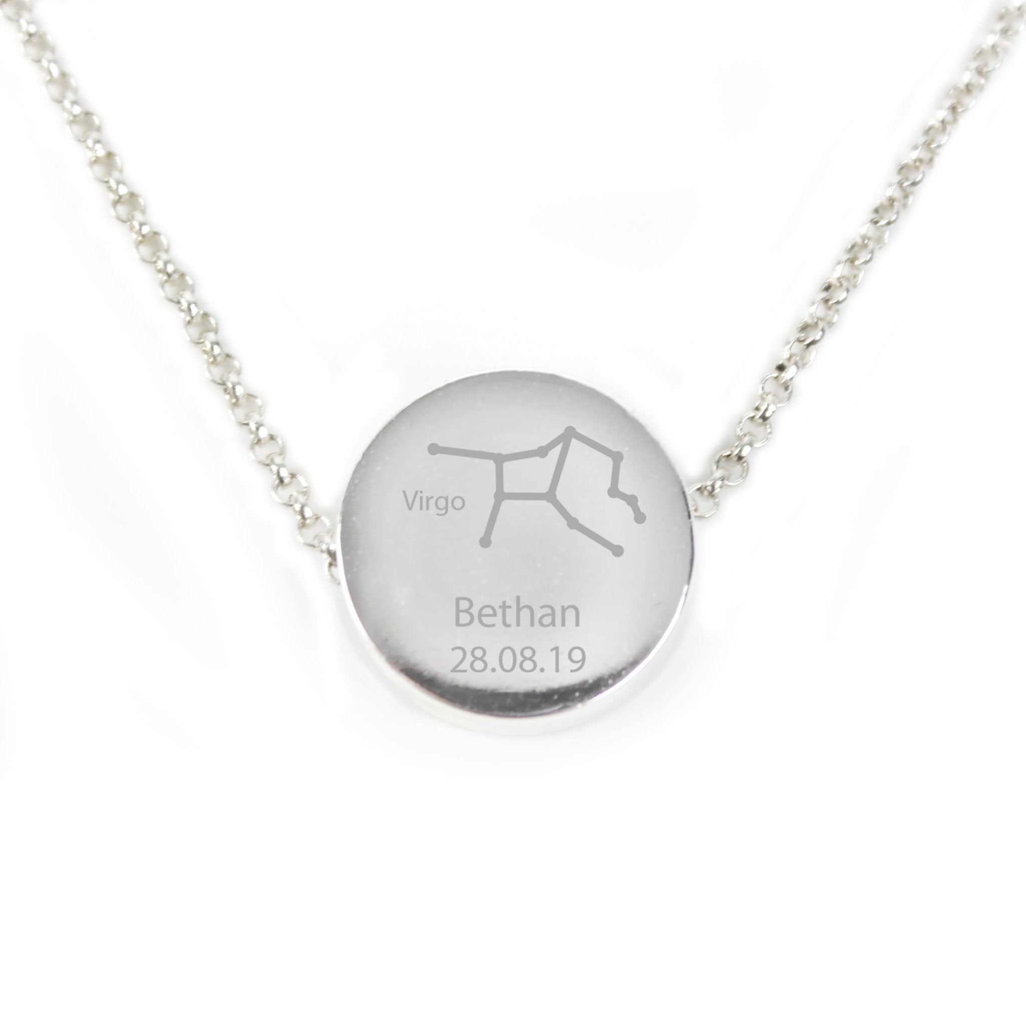 Personalised Virgo Zodiac Star Sign Silver Tone Necklace (August 23rd - September 22nd) | Inspired Creative Gifts | UK Supplier