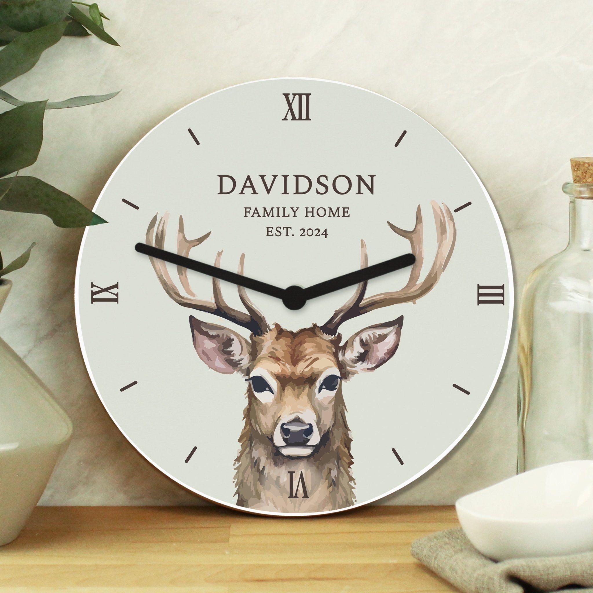 Personalised Watercolour Stag Wooden Clock | Inspired Creative Gifts | UK Supplier