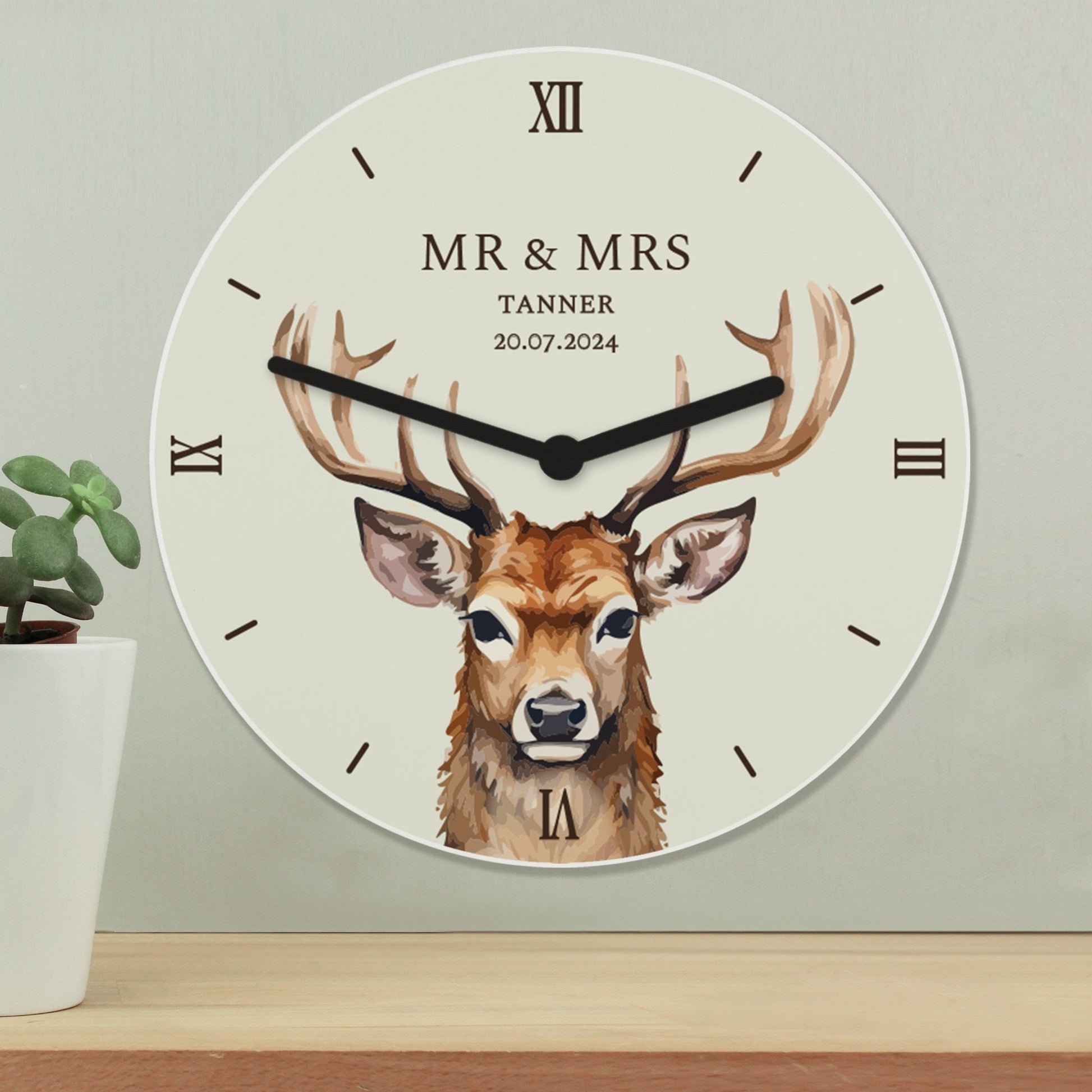 Personalised Watercolour Stag Wooden Clock | Inspired Creative Gifts | UK Supplier