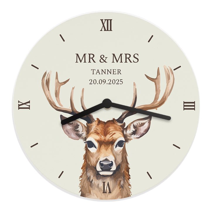 Personalised Watercolour Stag Wooden Clock | Inspired Creative Gifts | UK Supplier