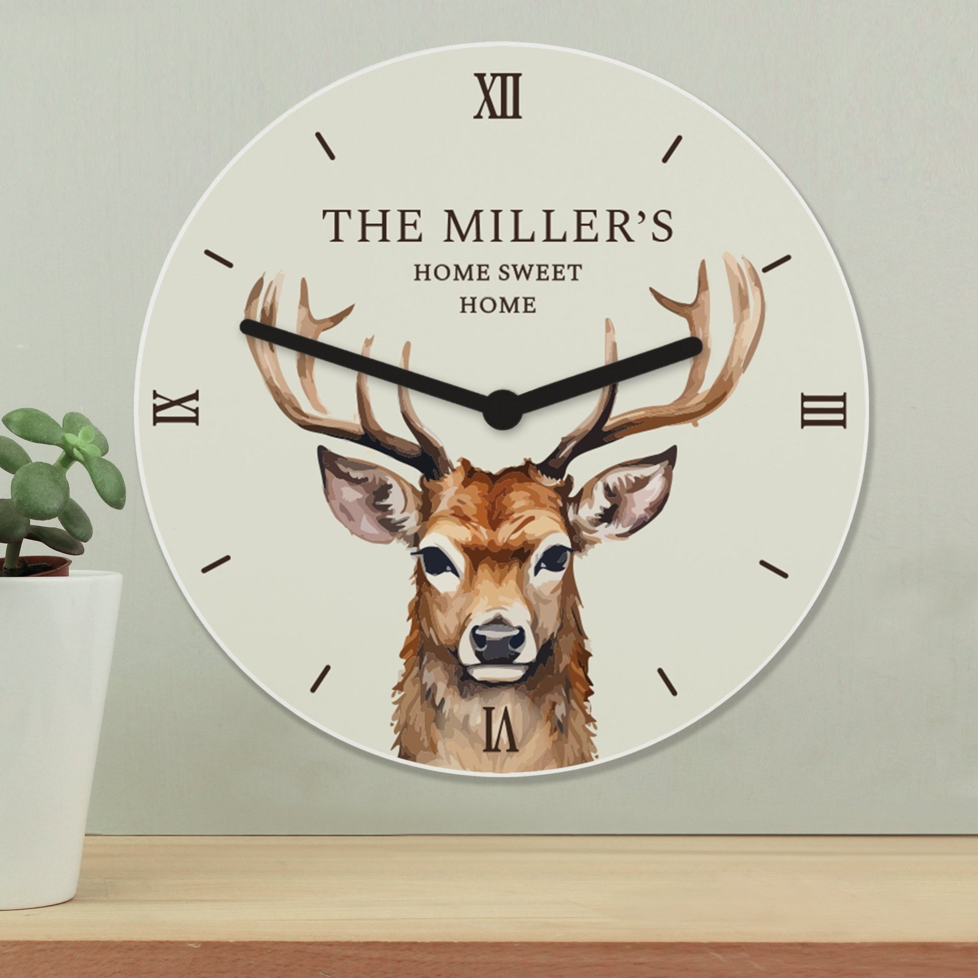 Personalised Watercolour Stag Wooden Clock | Inspired Creative Gifts | UK Supplier