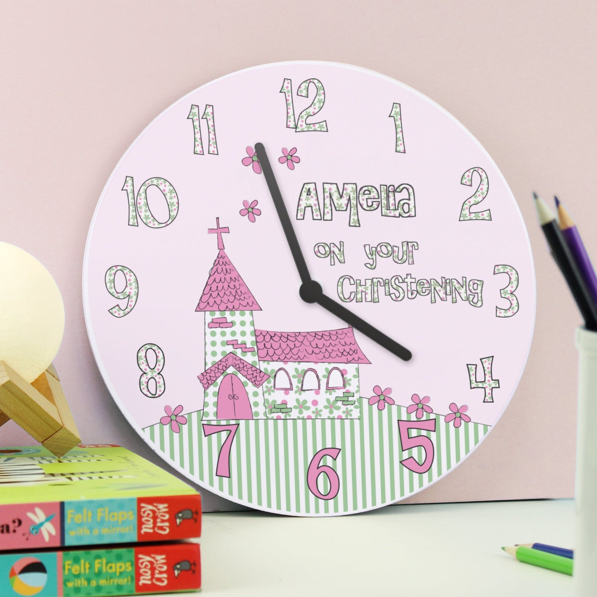 Personalised Whimsical Church Christening Clock | Inspired Creative Gifts | UK Supplier