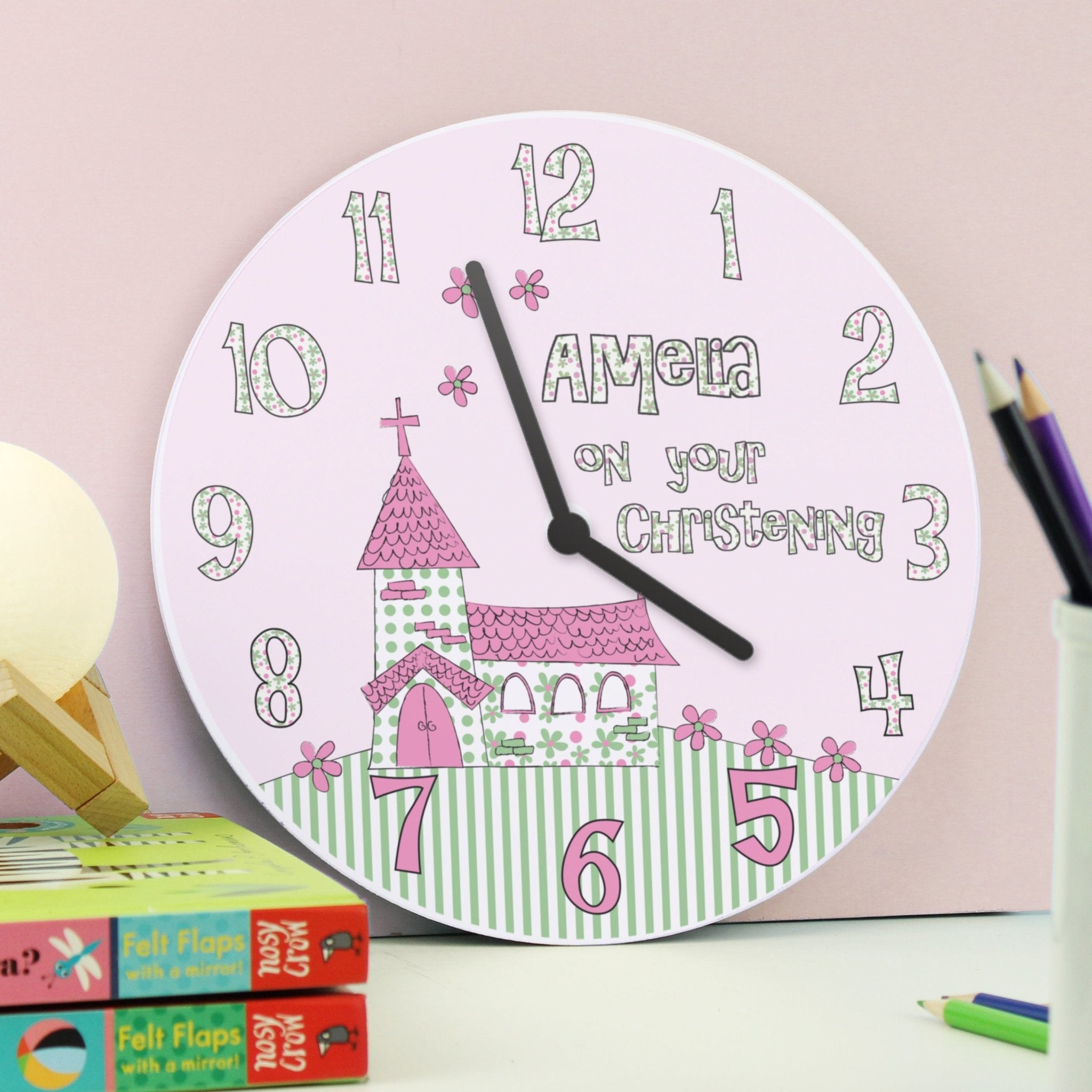Personalised Whimsical Church Christening Clock | Inspired Creative Gifts | UK Supplier