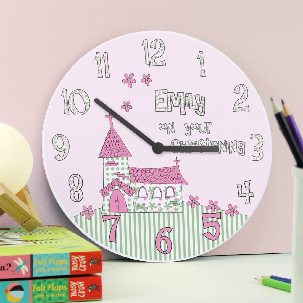 Personalised Whimsical Church Christening Clock | Inspired Creative Gifts | UK Supplier