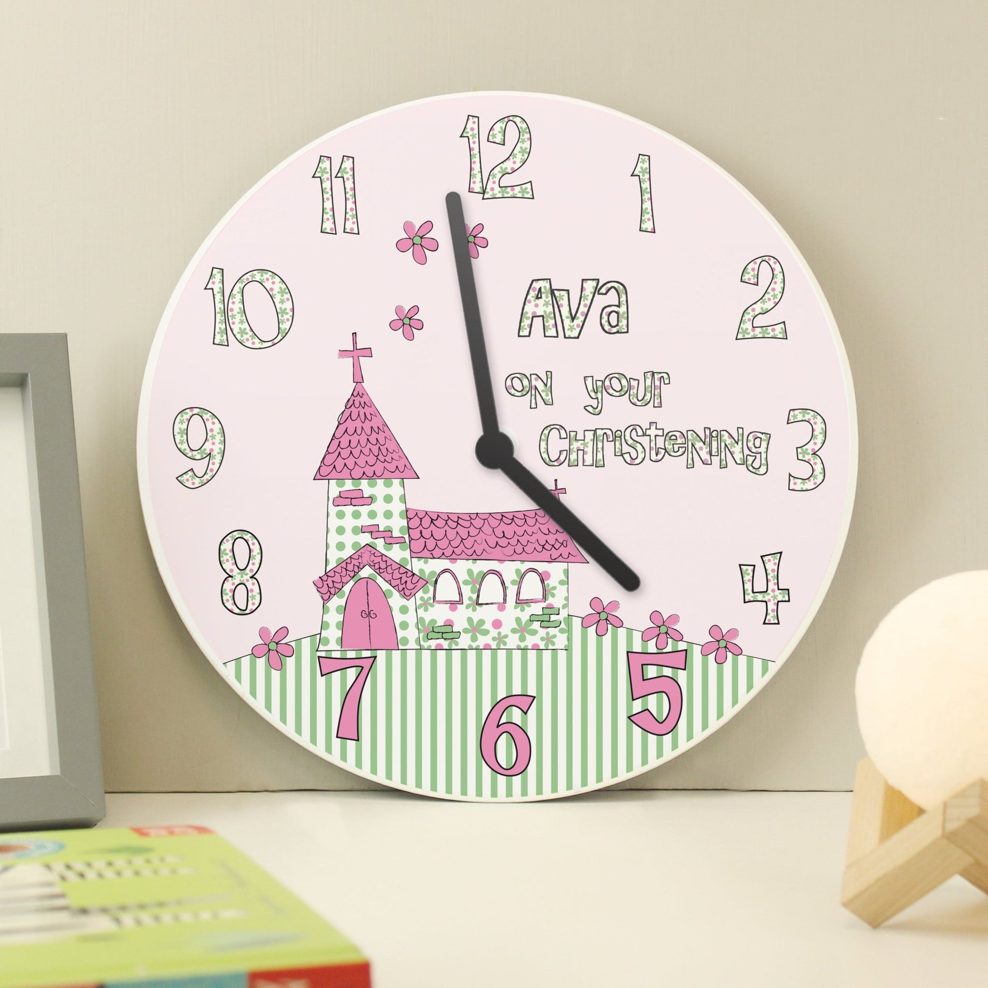 Personalised Whimsical Church Christening Clock | Inspired Creative Gifts | UK Supplier