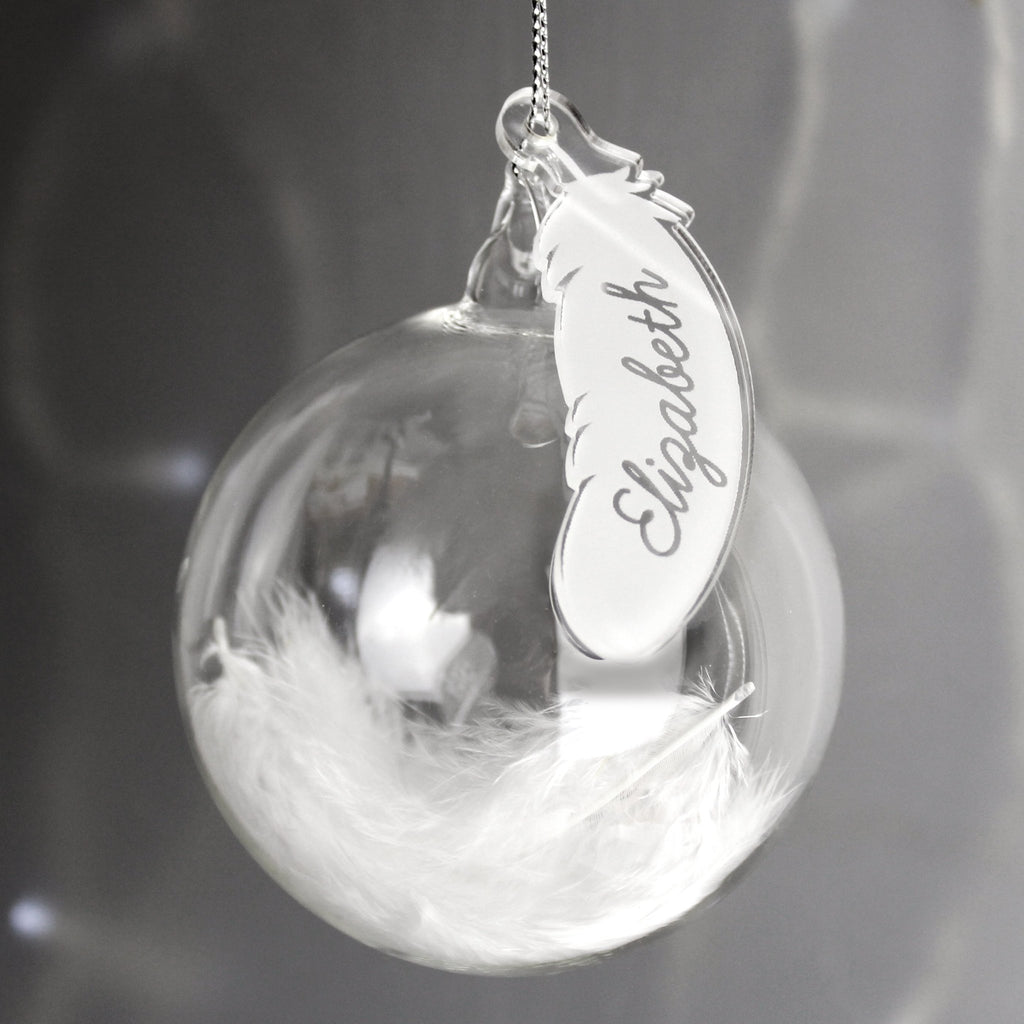 Personalised White Feather Glass Bauble | Inspired Creative Gifts