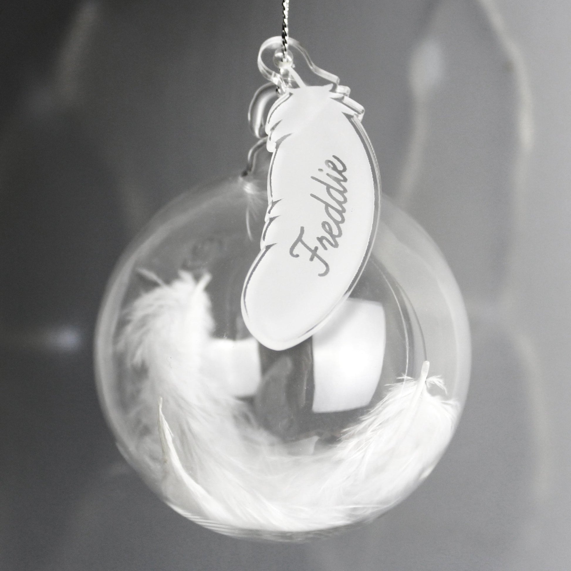 Personalised White Feather Glass Bauble | Inspired Creative Gifts