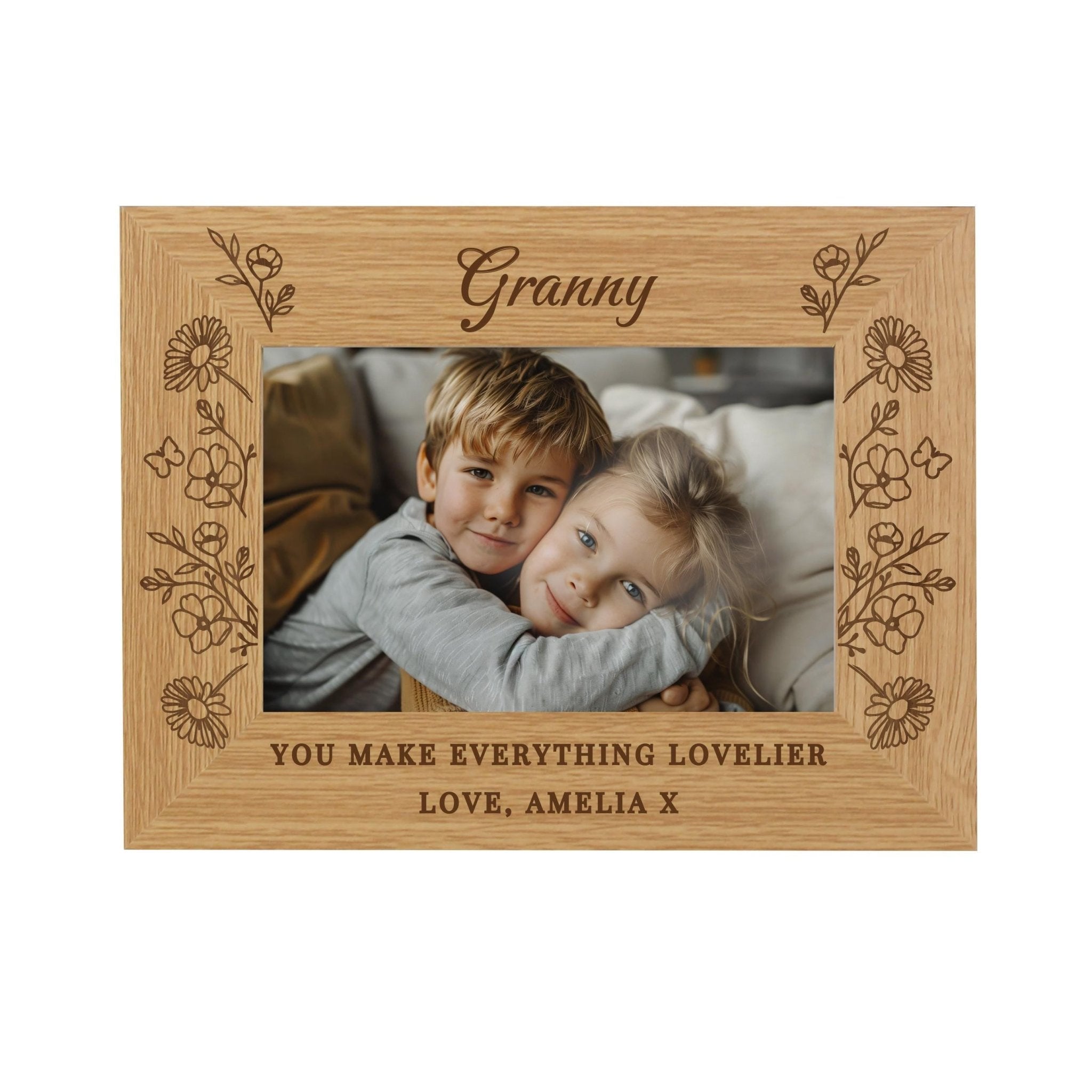 Personalised Wild Flowers 6x4 Oak Finish Photo Frame | Great for Mothers Day, Weddings and Anniversaries | Inspired Creative Gifts | UK Supplier