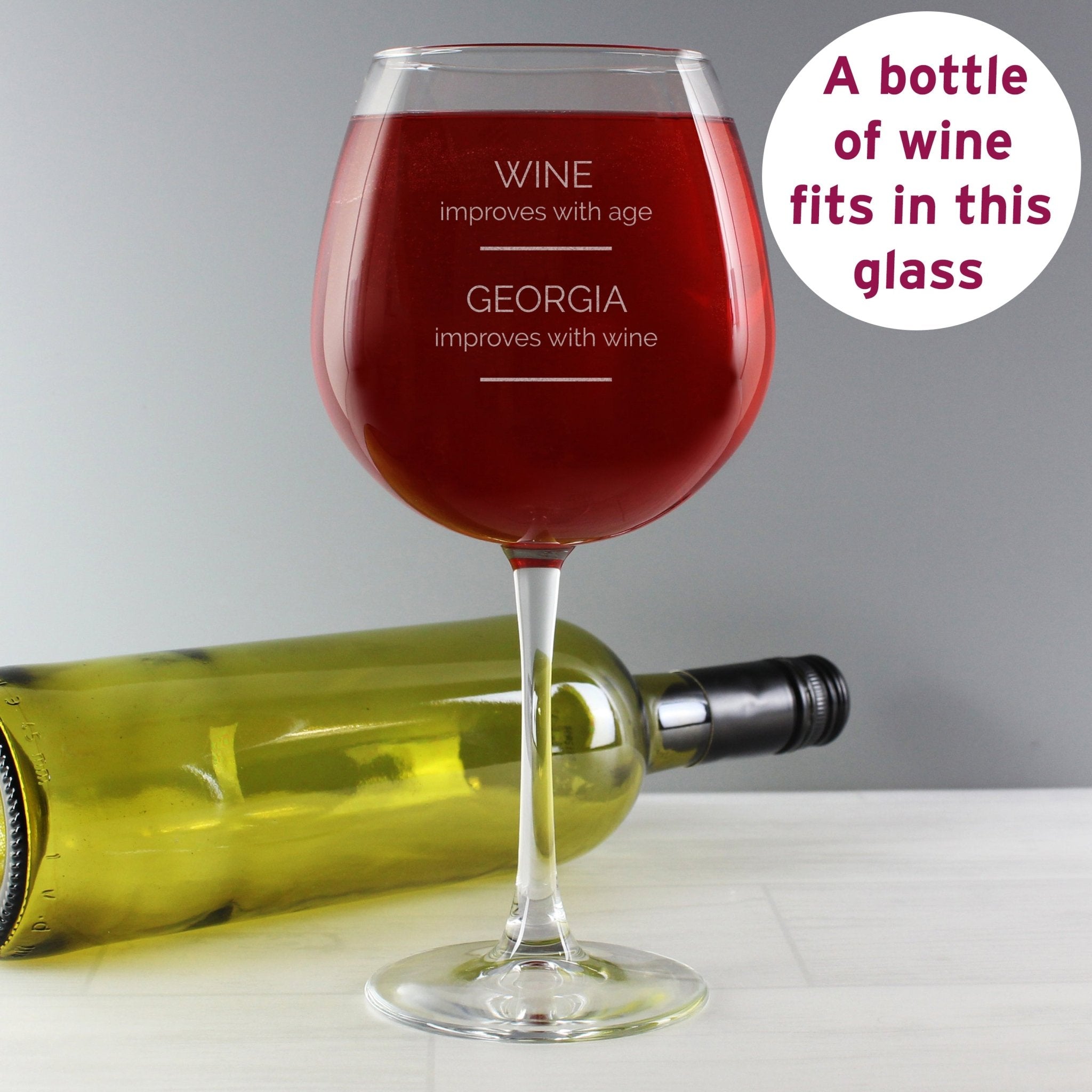 Personalised 'Wine Improves with Age' Bottle of Wine Glass | Inspired Creative Gifts | UK Supplier