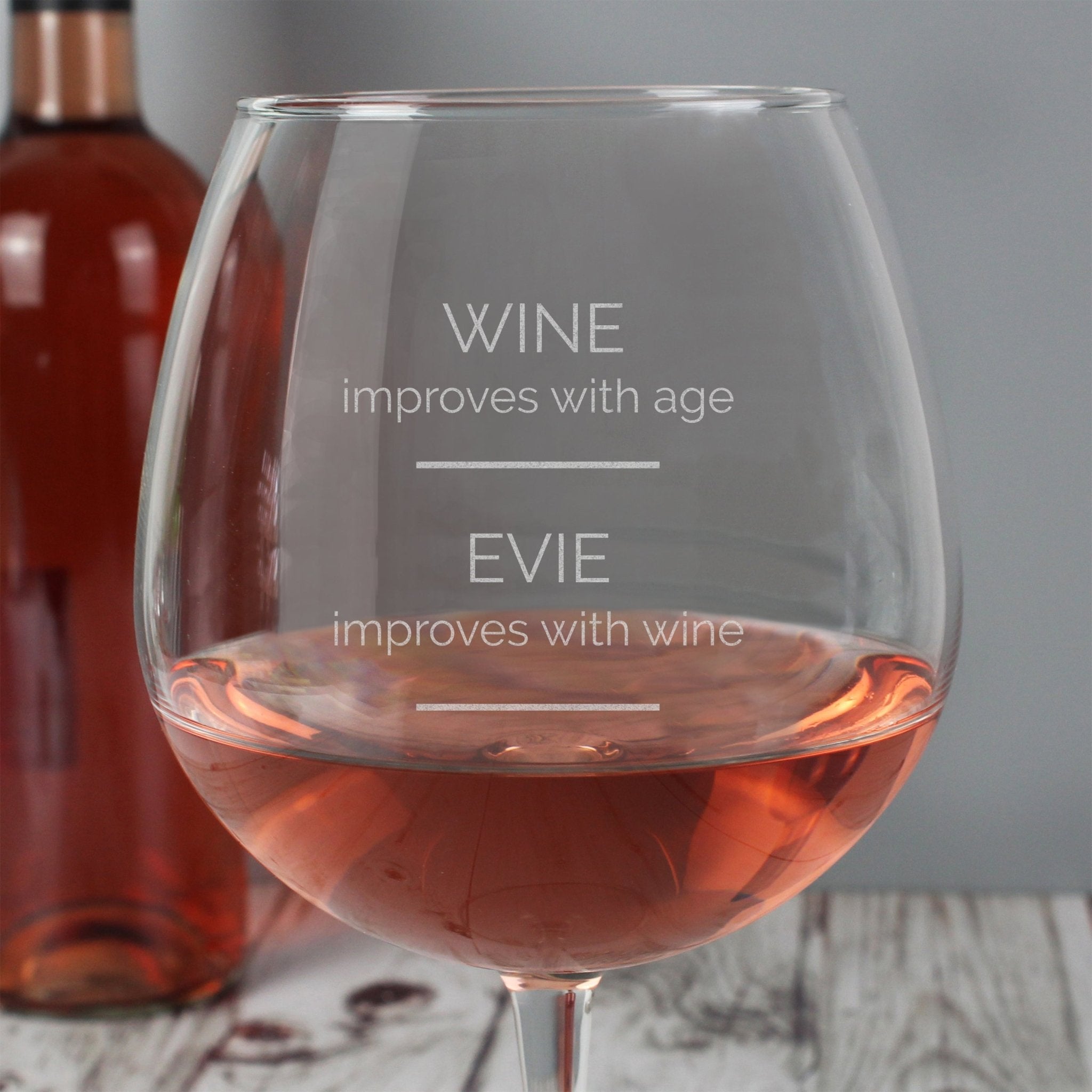 Personalised 'Wine Improves with Age' Bottle of Wine Glass | Inspired Creative Gifts | UK Supplier