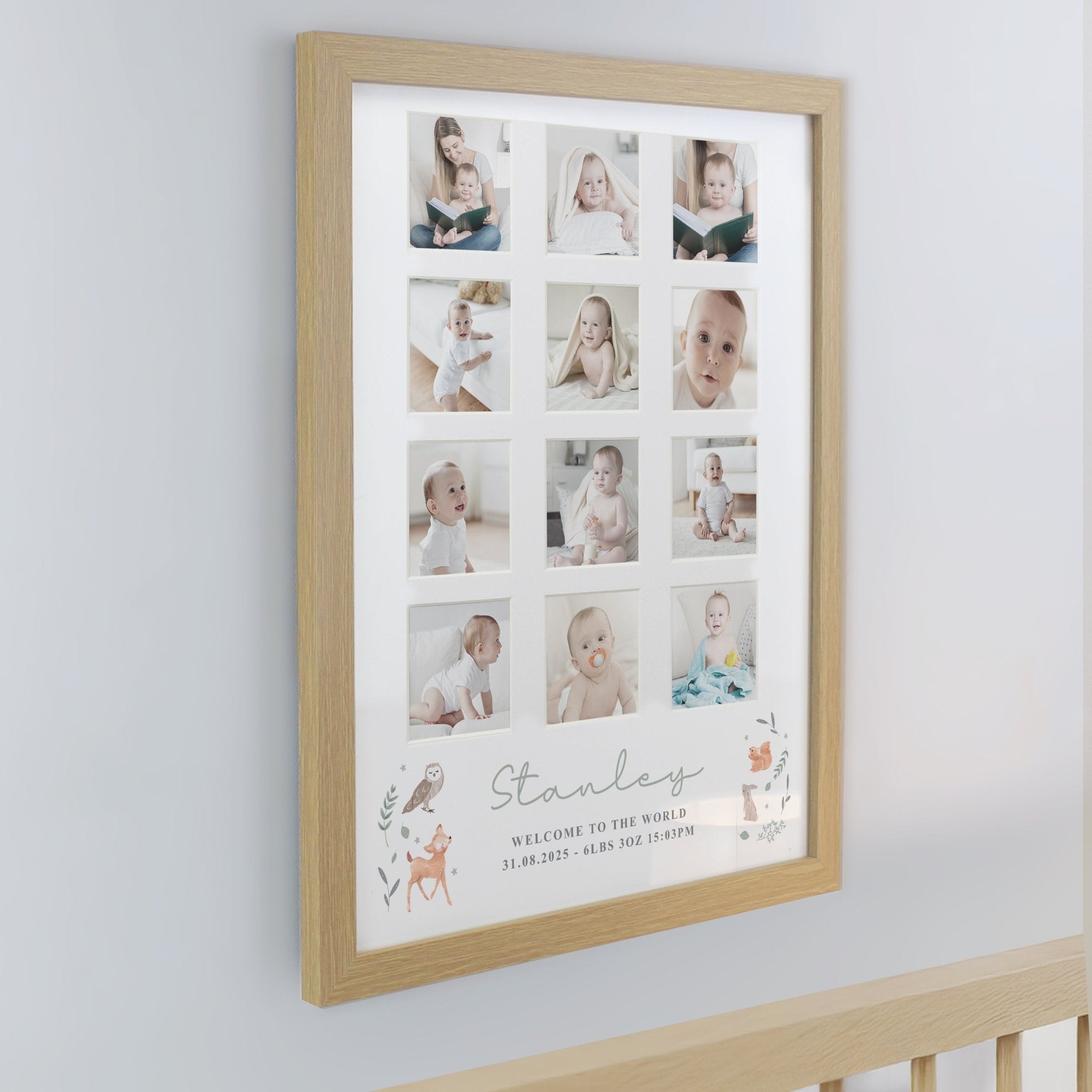 Personalised Woodland Animal Oak Multi Photo Frame | Inspired Creative Gifts | UK Supplier