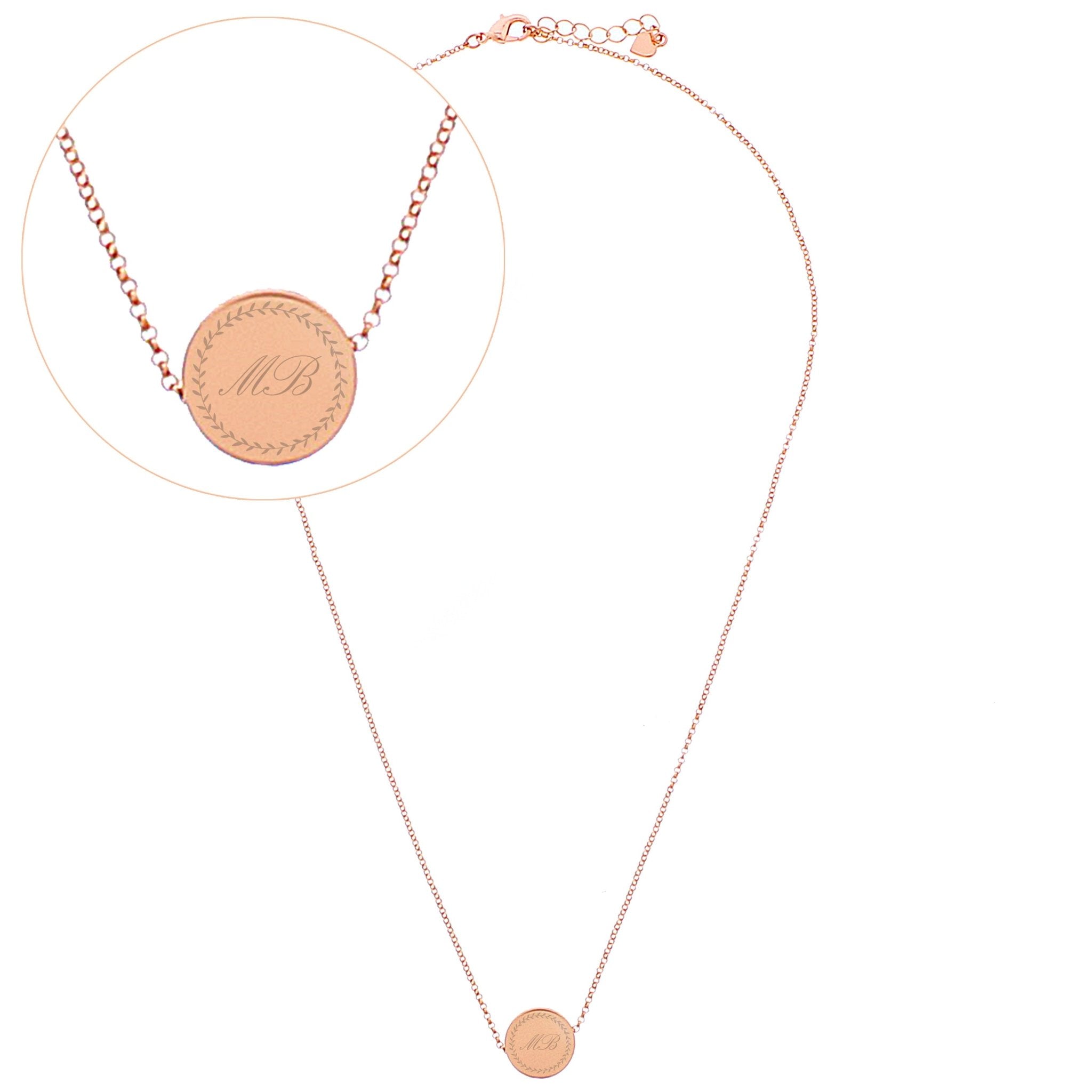 Personalised Wreath Initials Rose Gold Tone Disc Necklace | Inspired Creative Gifts | UK Supplier